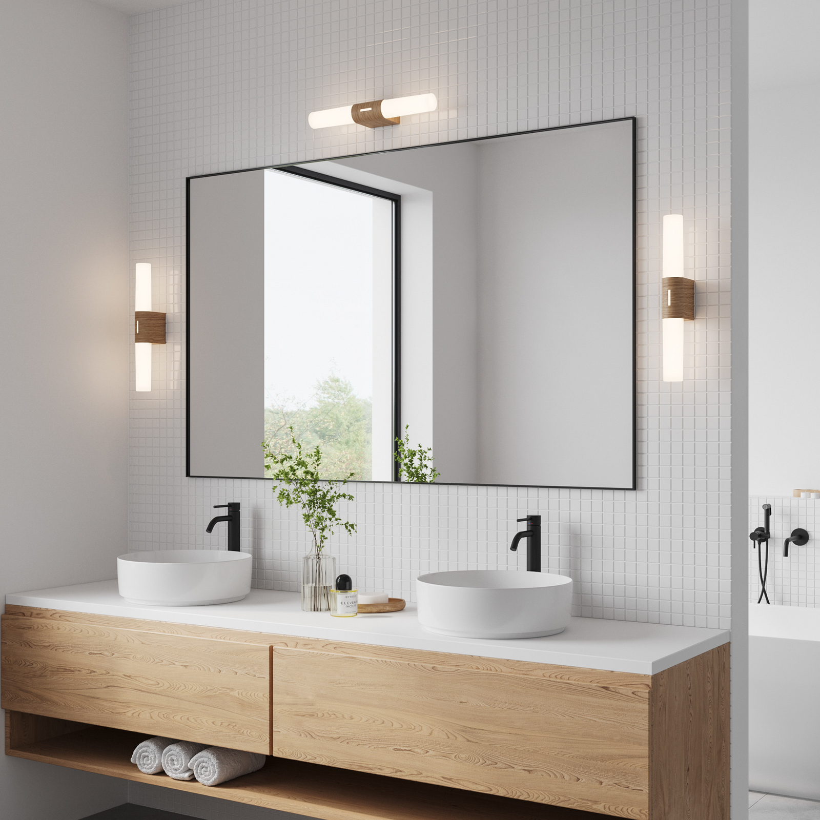 Helva Double Basic LED Bathroom Wall Light Wood Lights ie