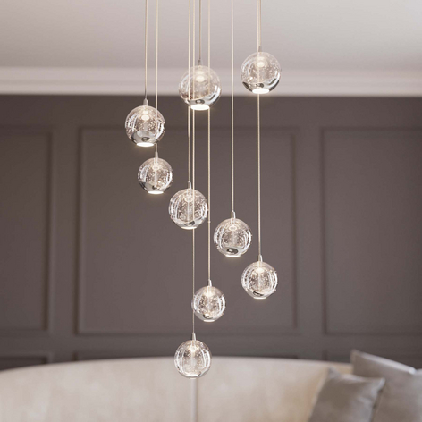 Lucande Hayley suspension LED, à 9 lampes, chromée