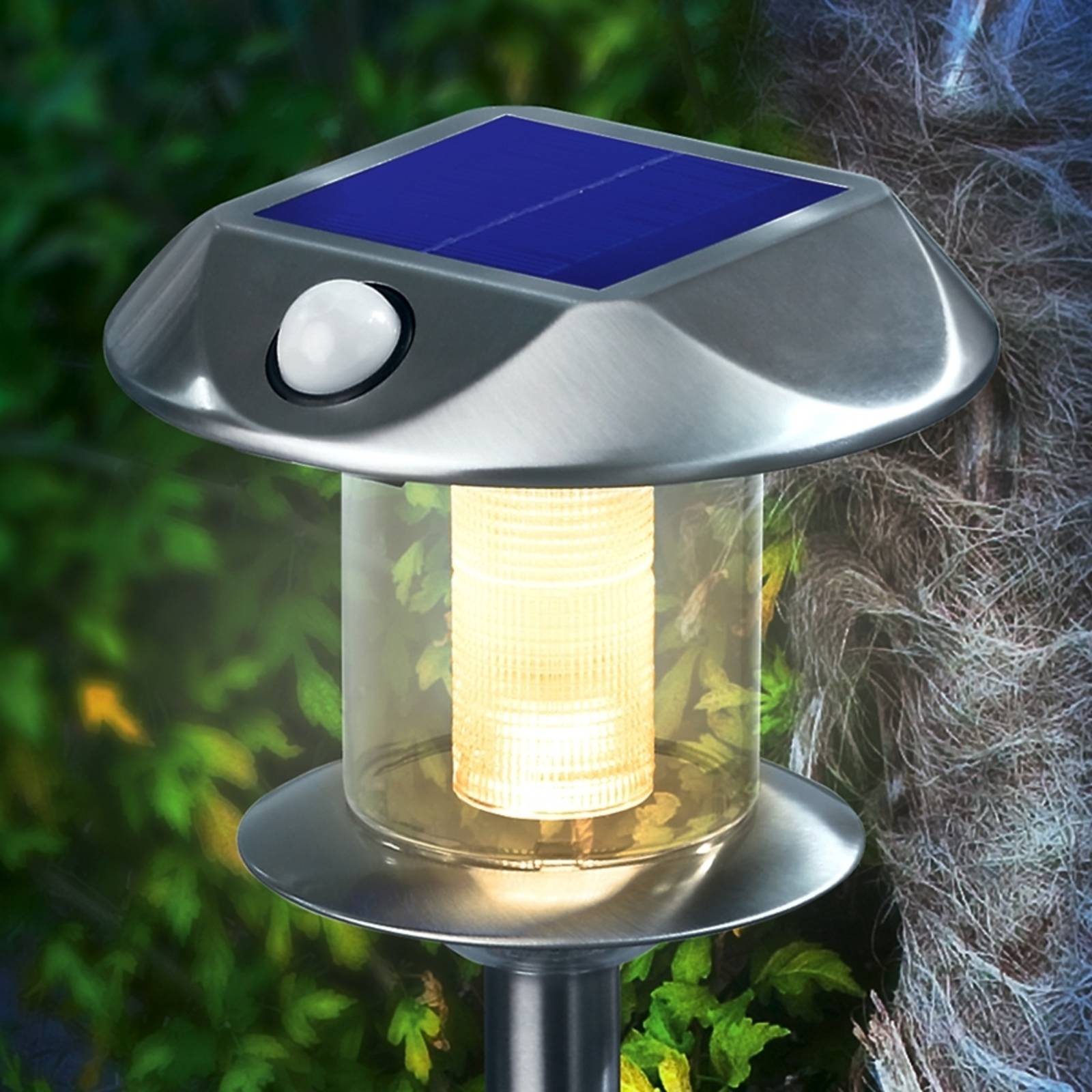 Esotec Solar light Sunny PIR, variable luminous colour, stainless steel, 0.25 W, H: 50 cm