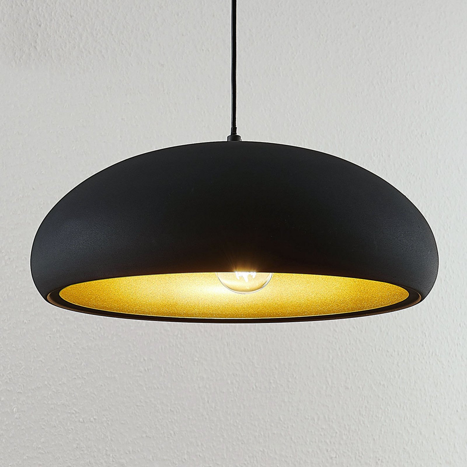 Lampă suspendată Lindby Gerwina negru/galben metal 40 cm E27 - Camera de zi / sufragerie - modern - negru auriu