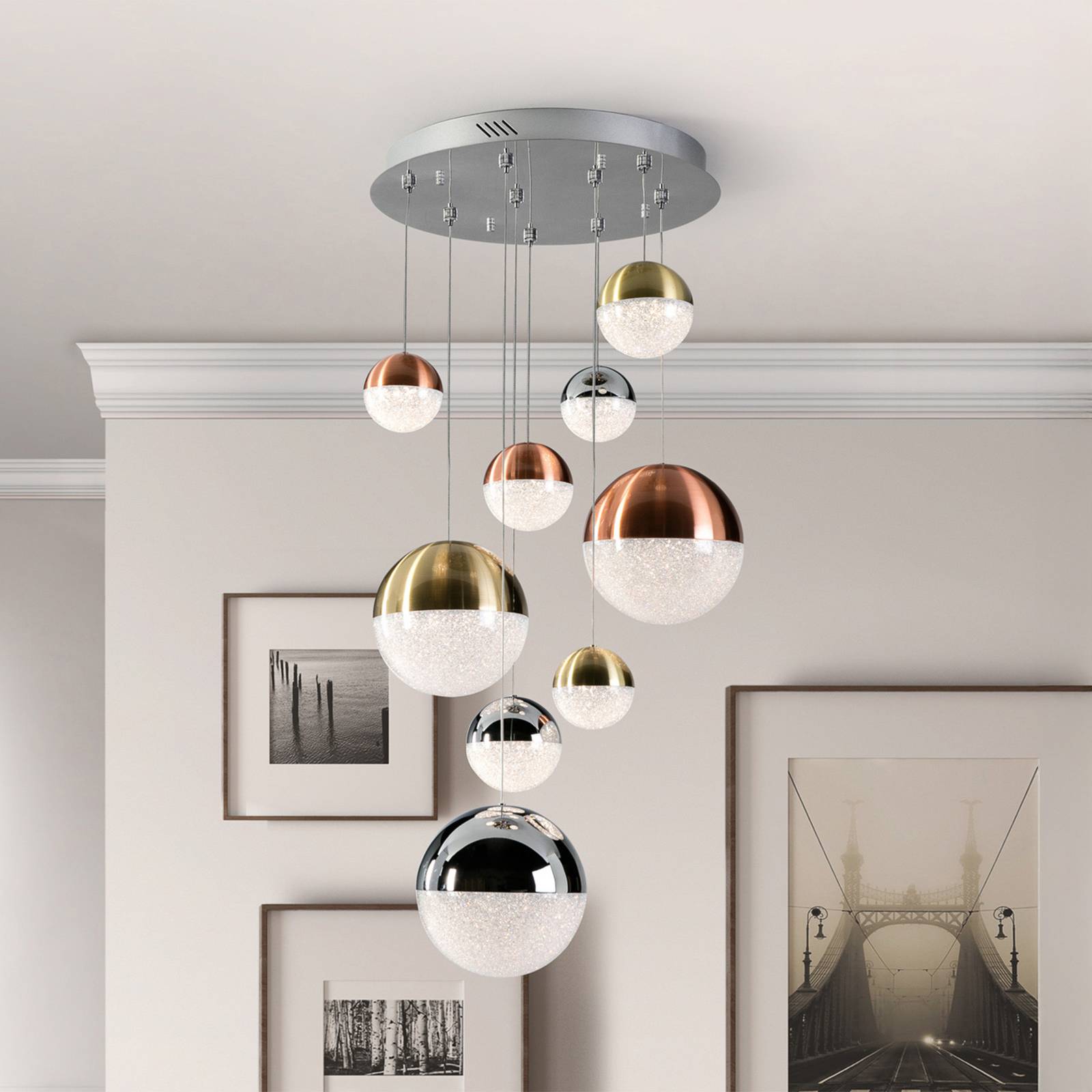 LED-Hängeleuchte Sphere, 9-fl., dimmbar, Ø 50 cm, multicolor günstig online kaufen