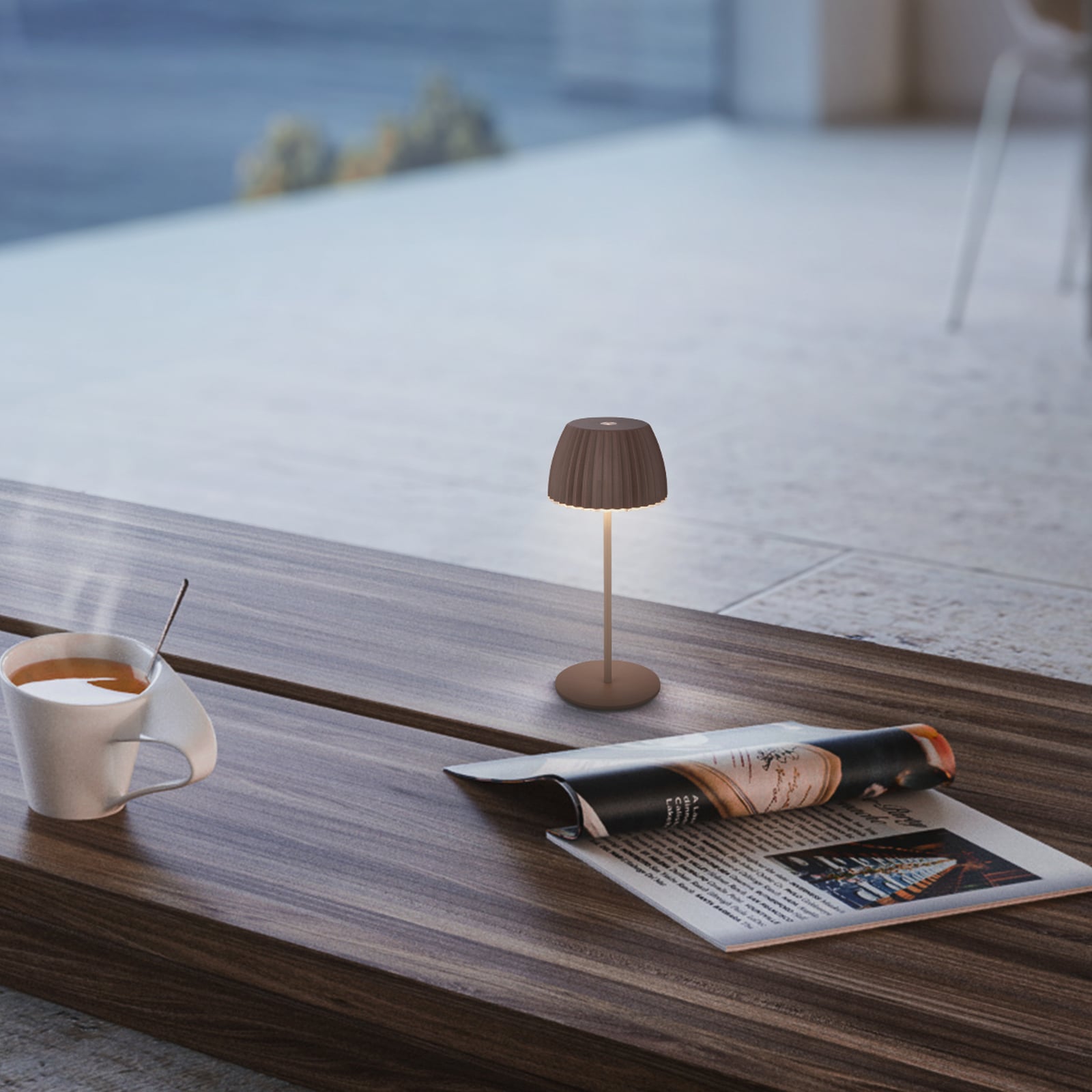 LED акумулаторна настолна лампа Brilo unplugged Riffle, 20 cm, умбрасанд