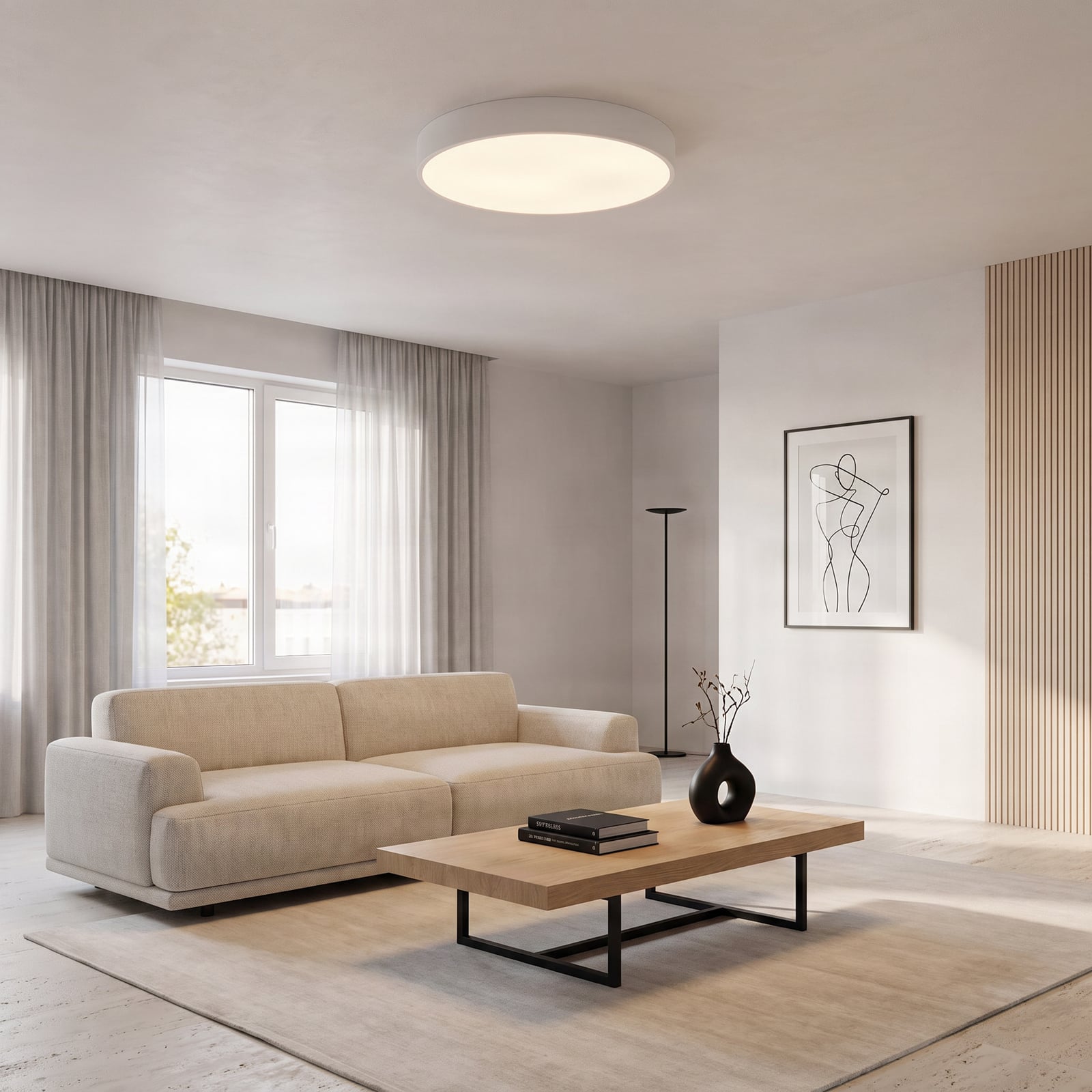 Plafonnier Cleo, Ø 60 cm, IP20, blanc, métal, E27