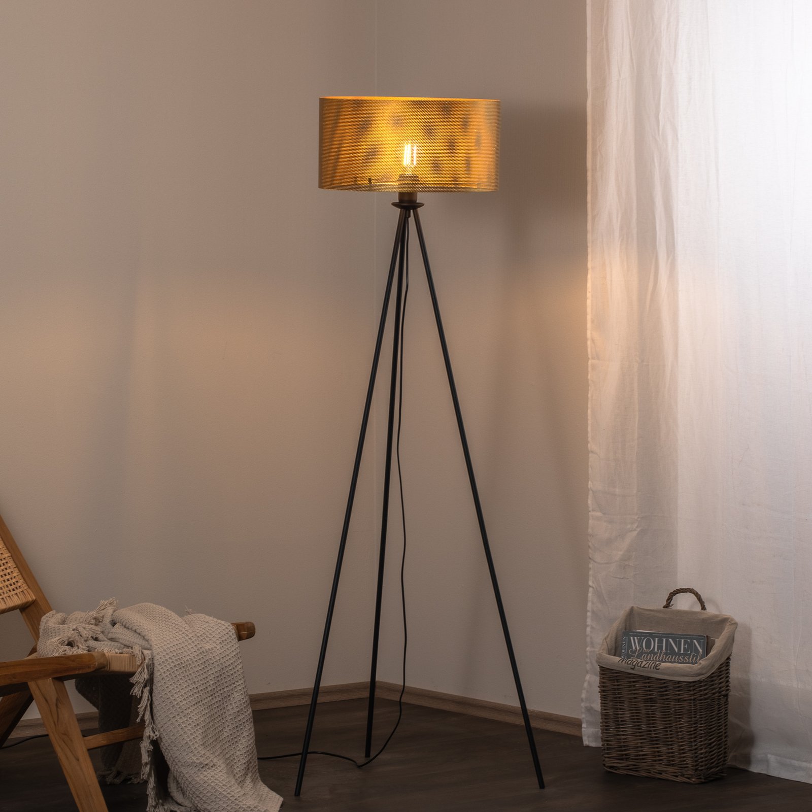 Euluna vloerlamp Zofia, goudkleurig