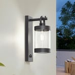 Lindby vägglampa utomhus Yrene, svart, aluminium, sensor