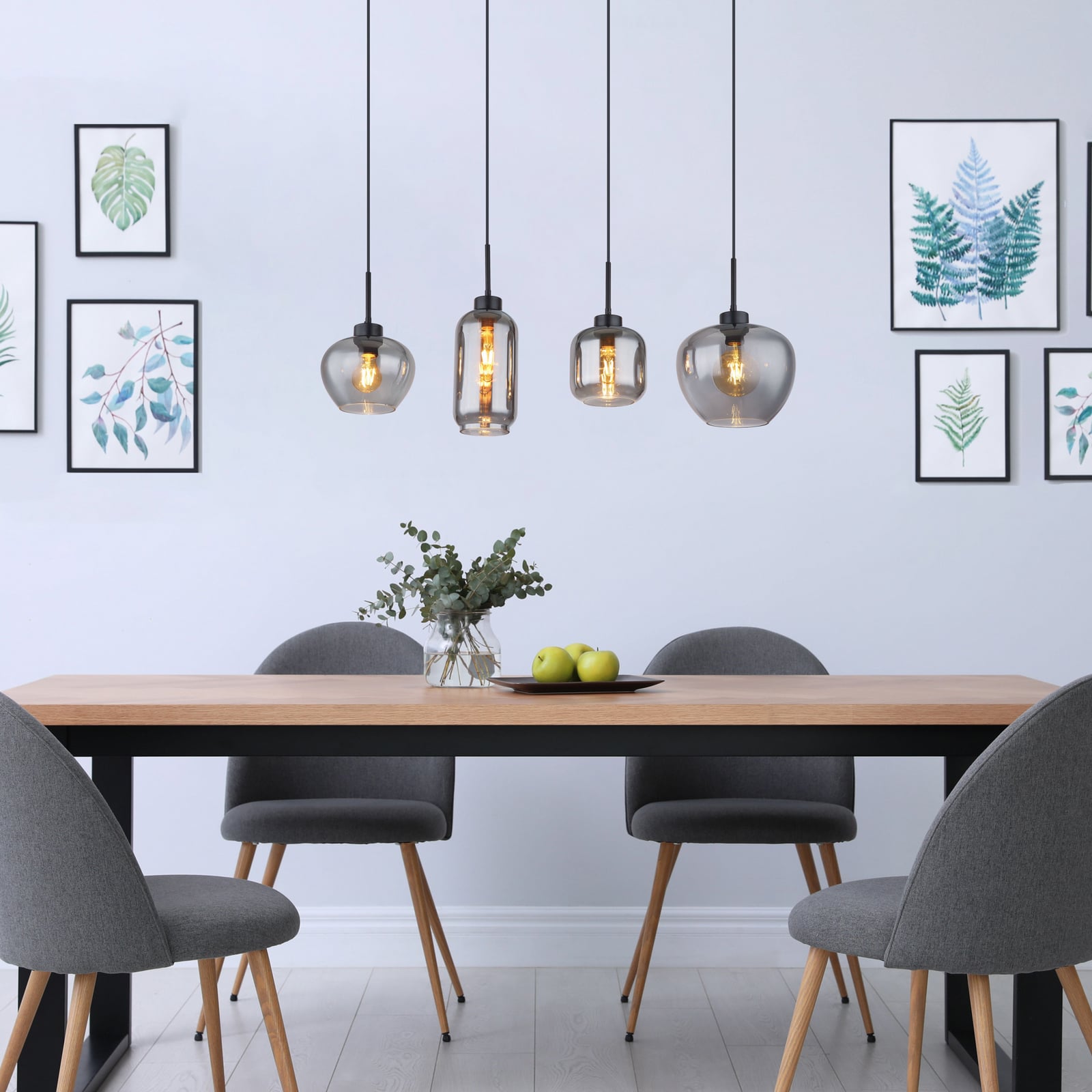 Hanglamp mat, rookkleurig/zwart, glas, 4-lamps, 100 cm, E27 Hanglamp mat, rookkleurig/zwart, glas, 4-lamps, 100 cm, E27