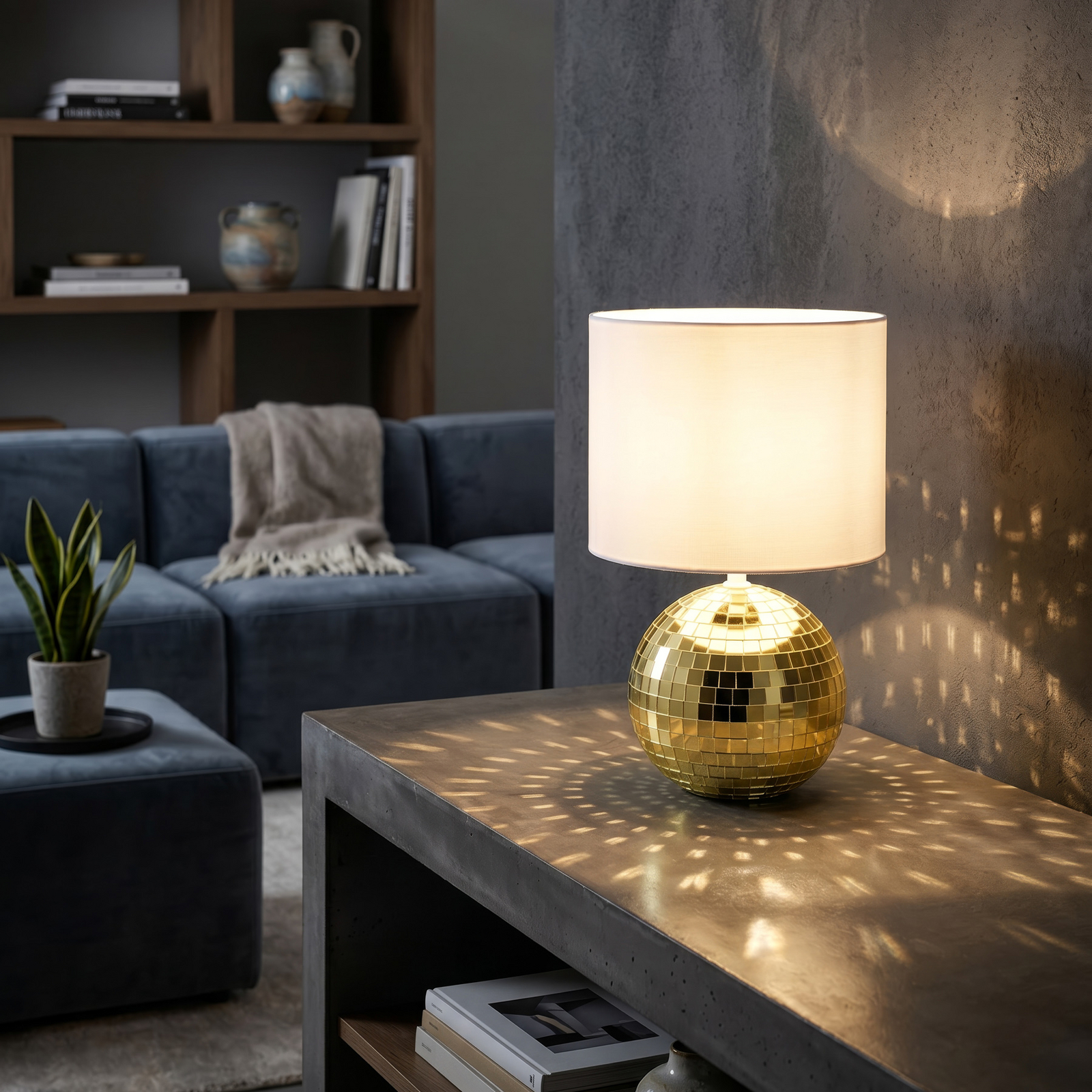 Lampe à poser Glitza dorée/blanche, tissu, plastique, E14