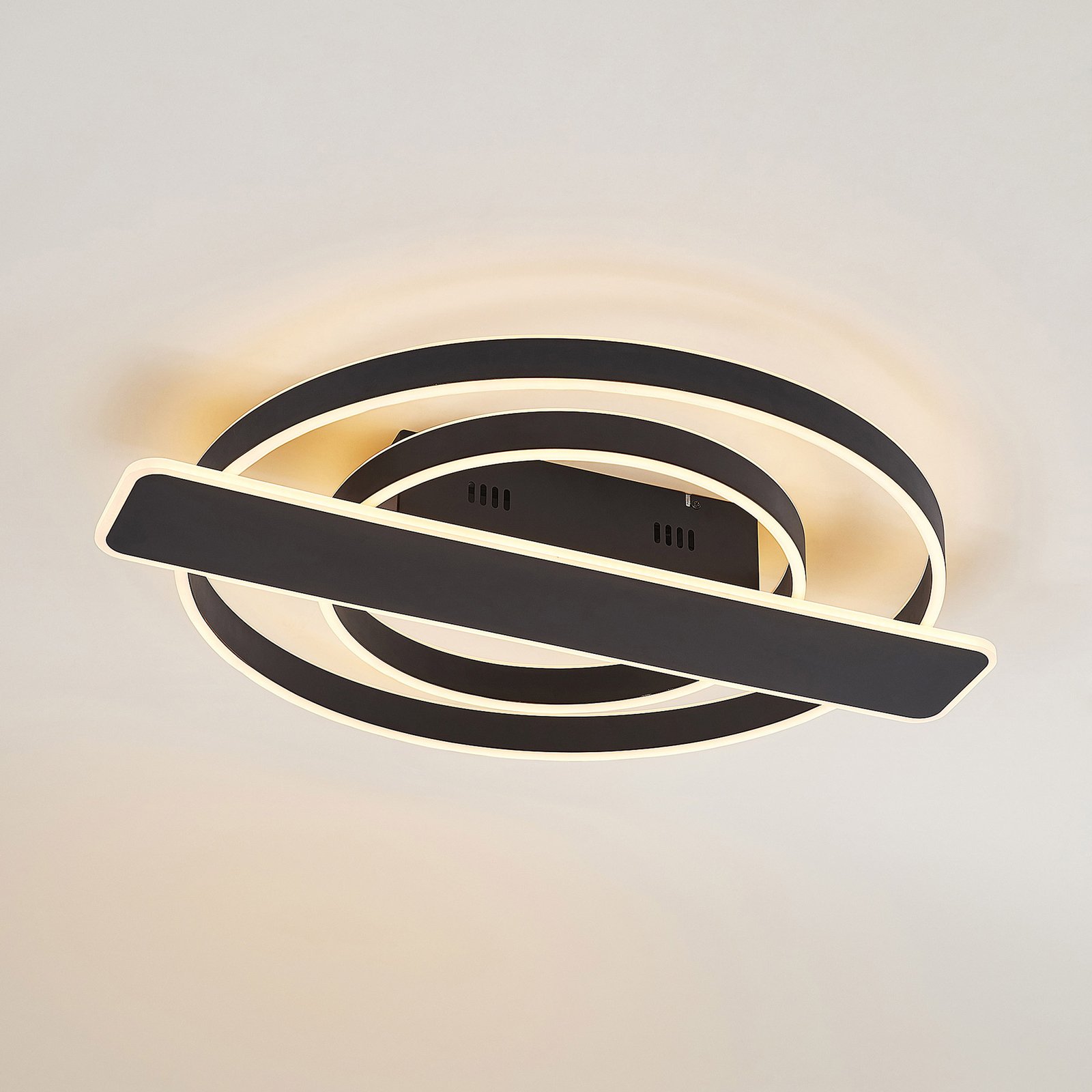 Lucande Linetti plafonnier LED rond noir