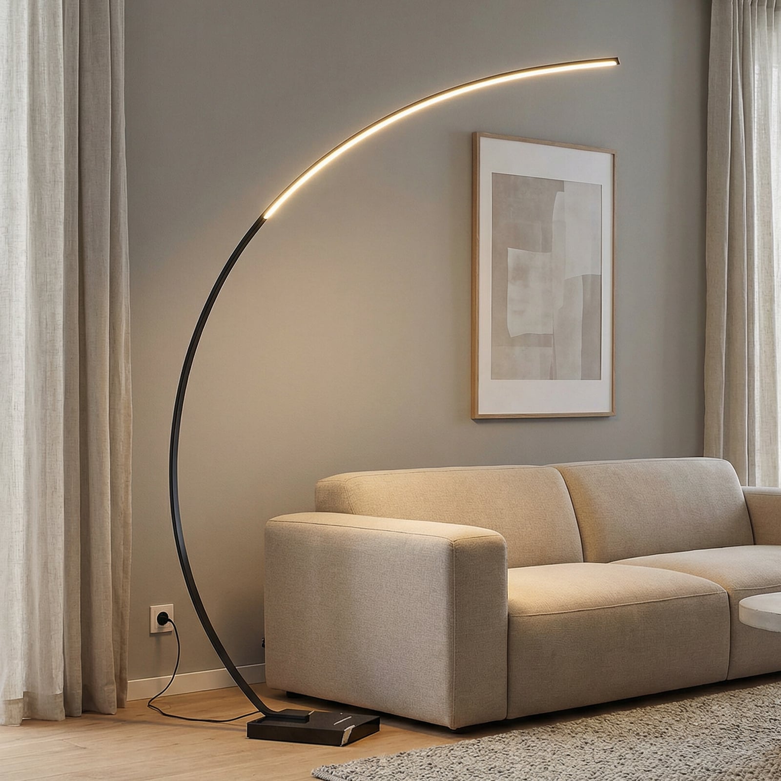Lindby LED-Bogenstehleuchte Kendra, schwarz, Alu, Höhe 180cm