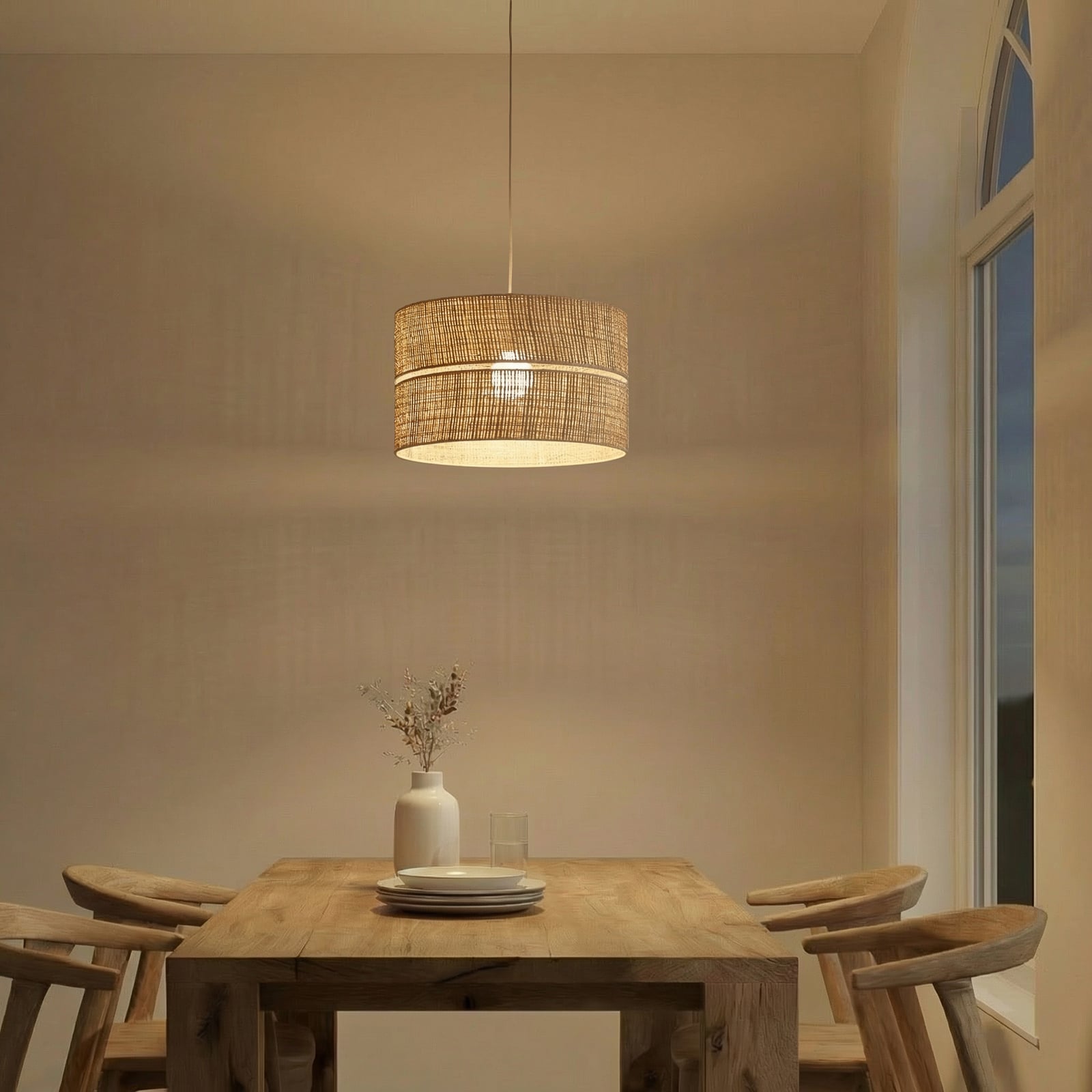 Lámpara colgante Calma, 1 luz, beige, rafia, Ø 50 cm, E27