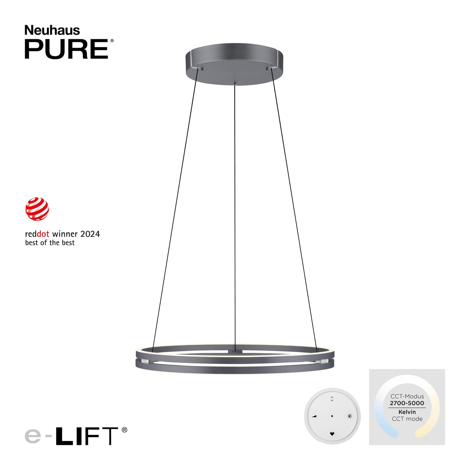 E-Loop LED-Hängelampe oak/black pearl, Ø70cm Alu, CCT - PURE E-Loop LED-Hängelampe oak/black pearl, Ø70cm Alu, CCT - PURE