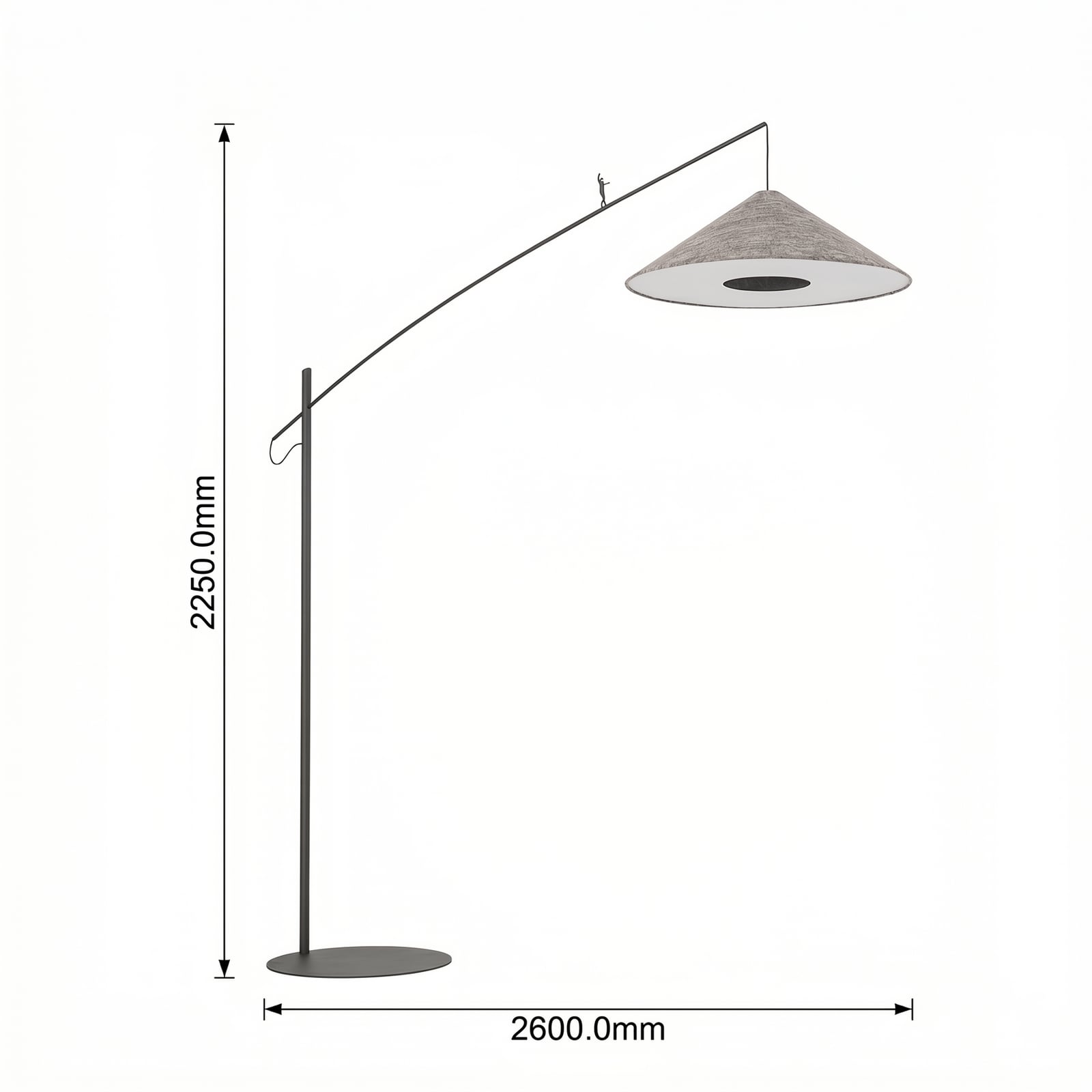 Bogenlampe Poise, umbragrau, Stahl, Textil, Ausladung 260 cm