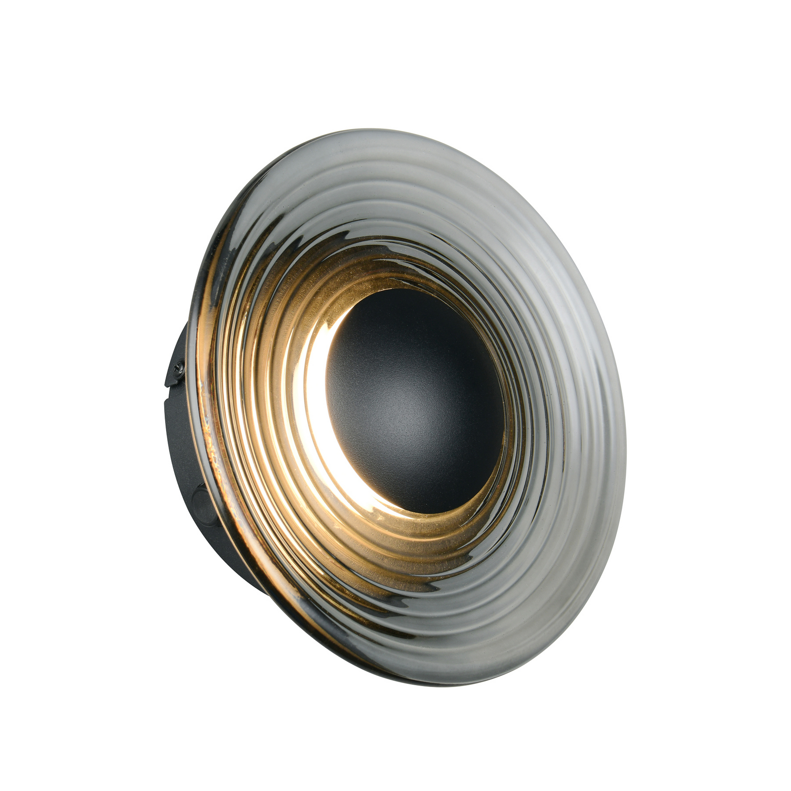 LED sienas lampa „Sirena“, melna/dūmakaini pelēka, Ø 20 cm, stikls, CCT LED sienas lampa „Sirena“, melna/dūmakaini pelēka, Ø 20 cm, stikls, CCT
