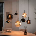 Pendelleuchte Cluster, amber/grau, Glas/Metall, 7-flg., E27
