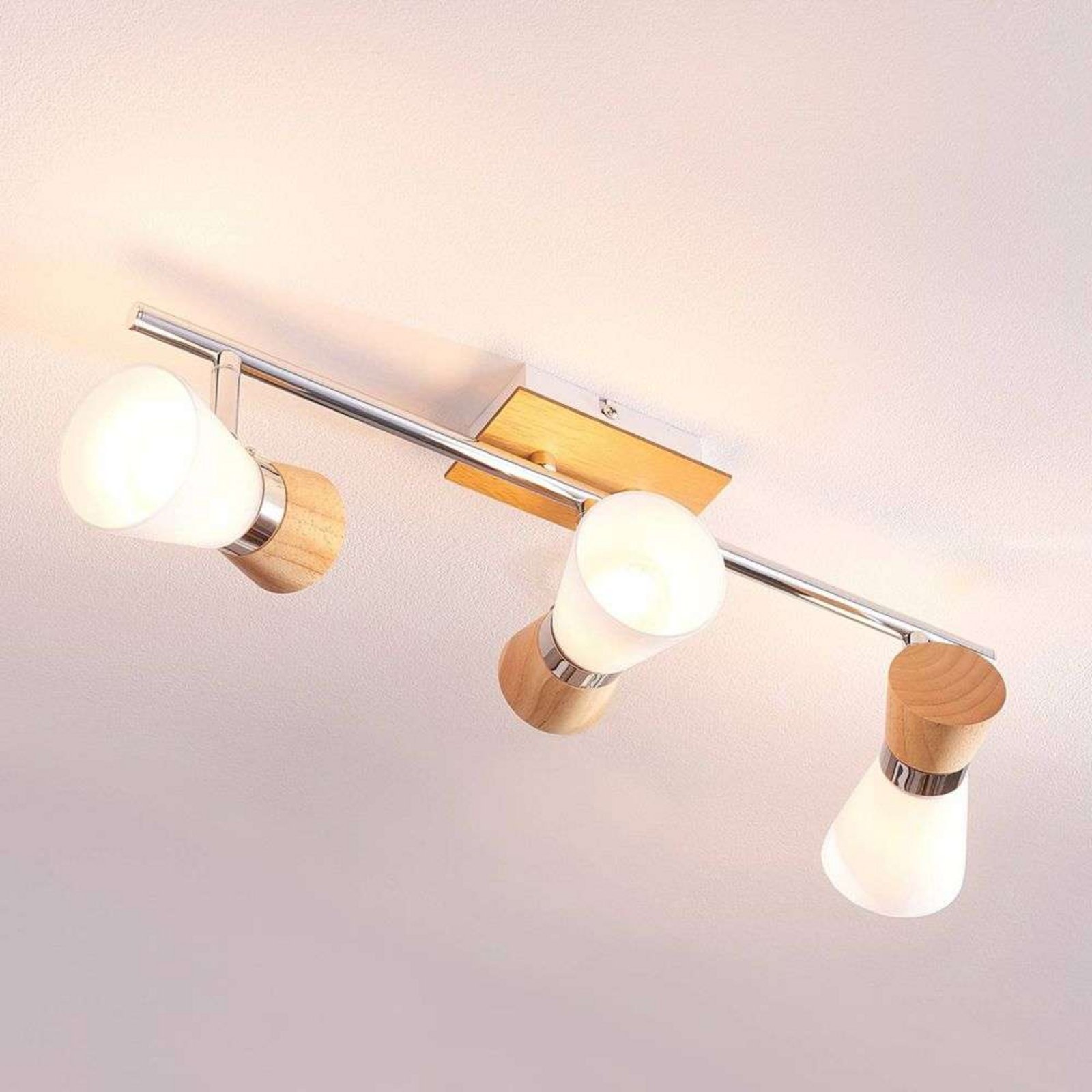 Vivica 3 Plafonieră White/Light Wood/Chrome - Lindby