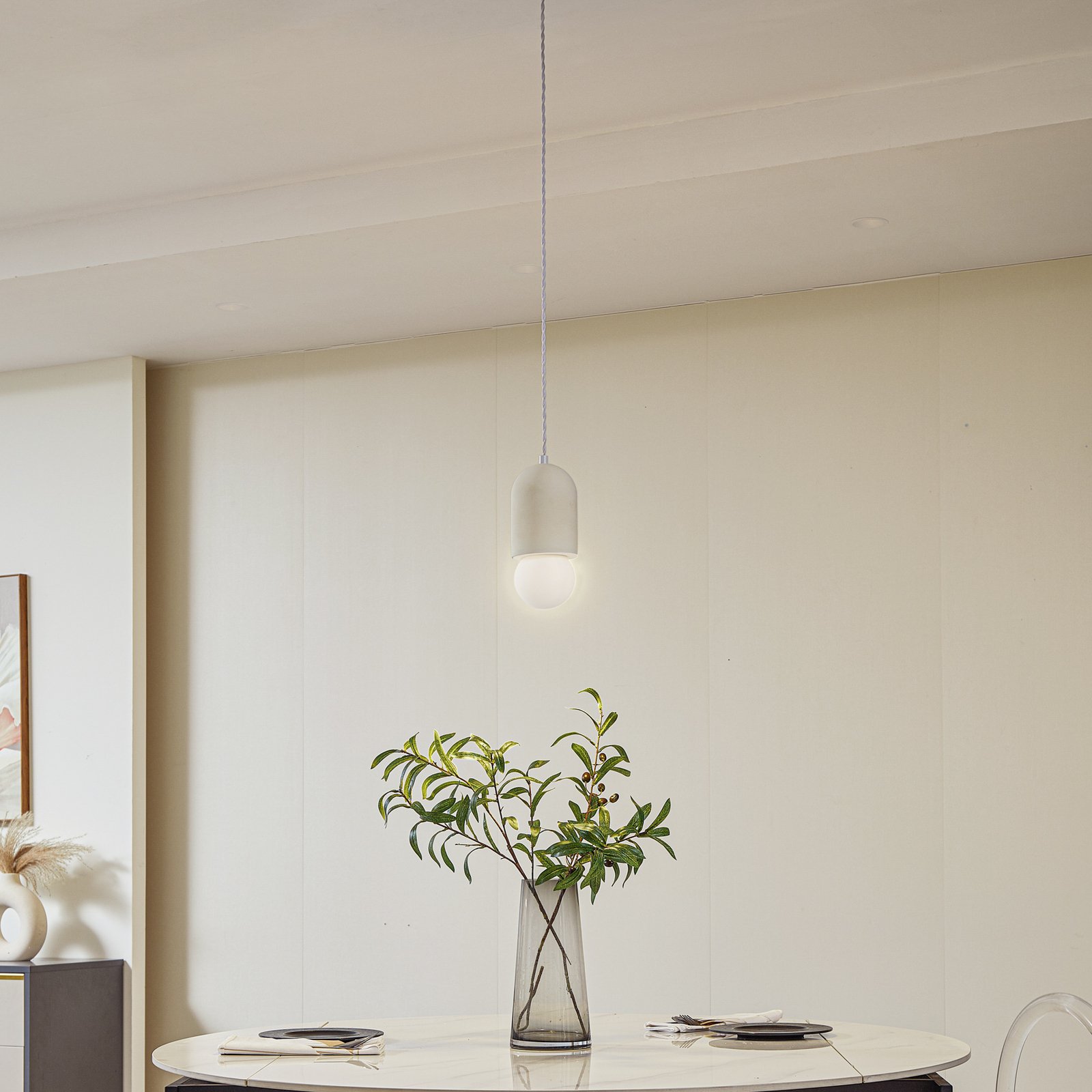 Lindby pendant light Nielson, Ø 11cm, beige, plaster