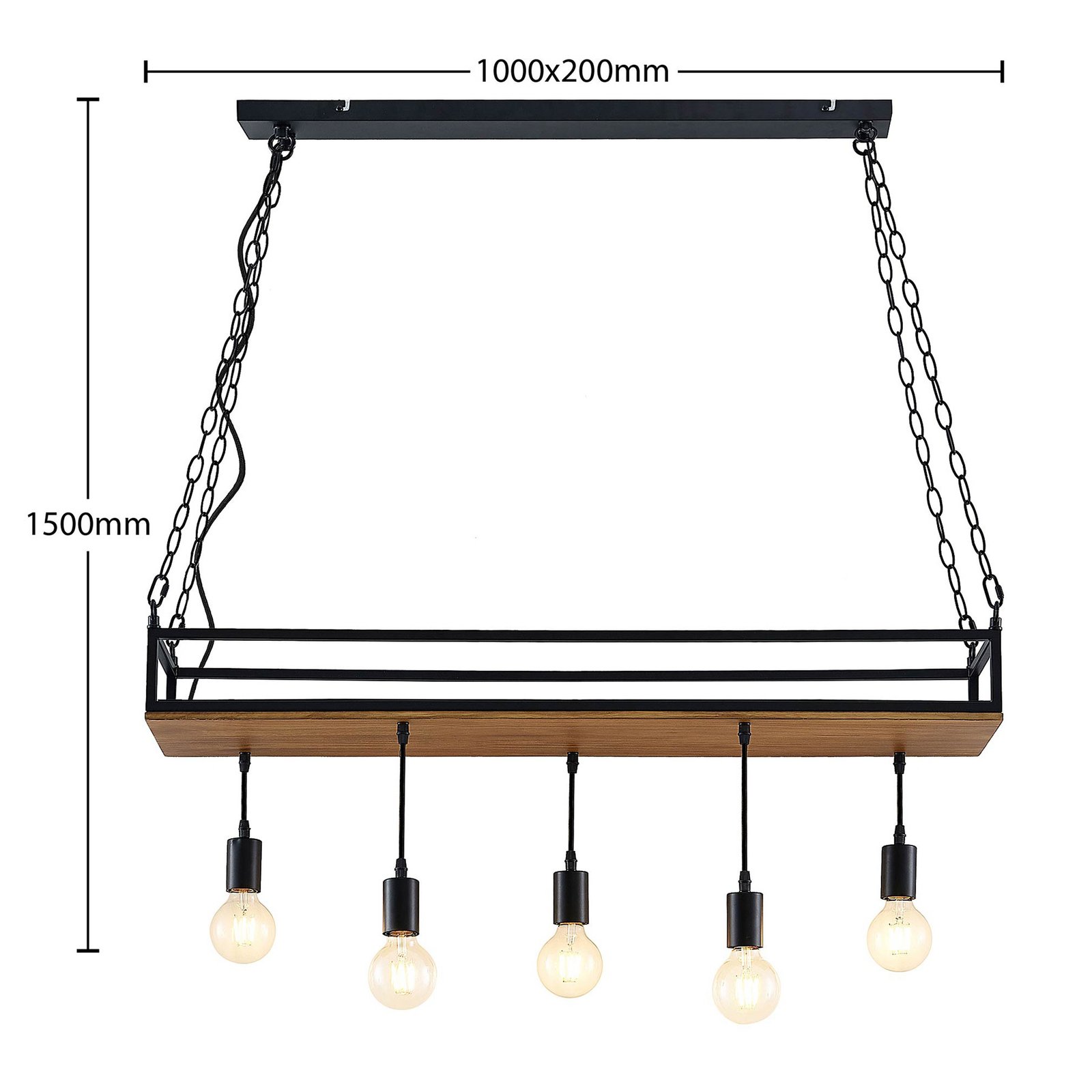 Kirista 5 Pendant Wood/Black - Lindby