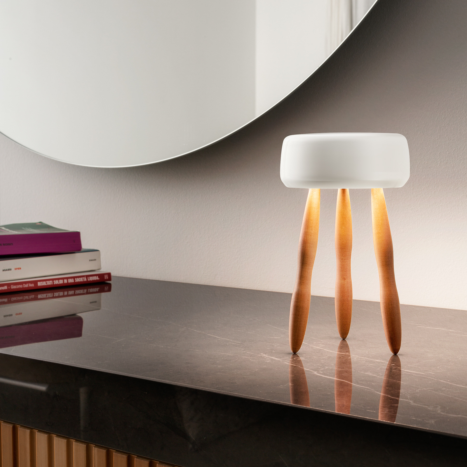 OLEV Drum designer table lamp battery wood/white