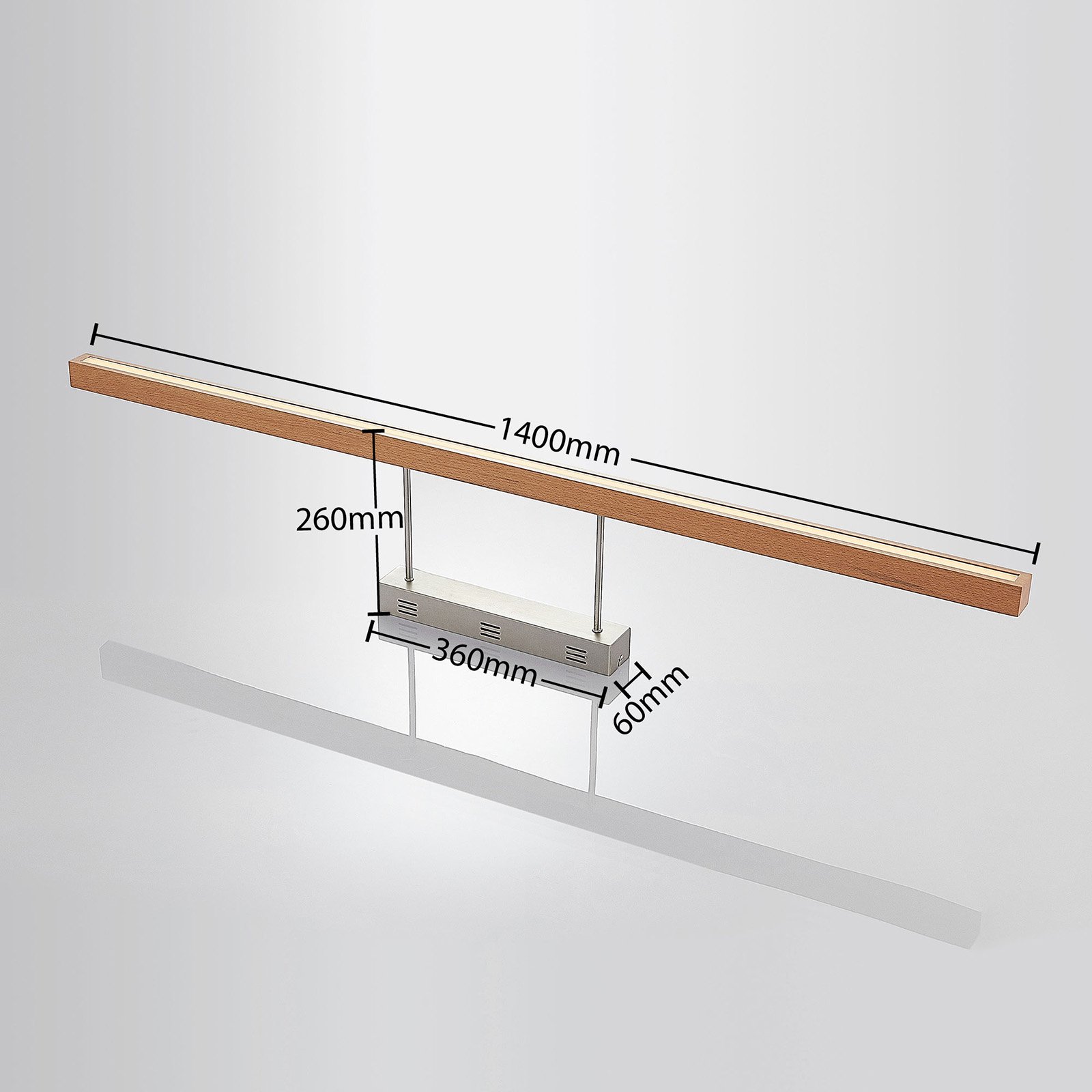 LED-Holz-Deckenleuchte Tamlin, buchefarben, 140 cm