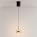 LED-hengelampe Fumea, Ø 16 cm, svart/røykfarget, glass CCT