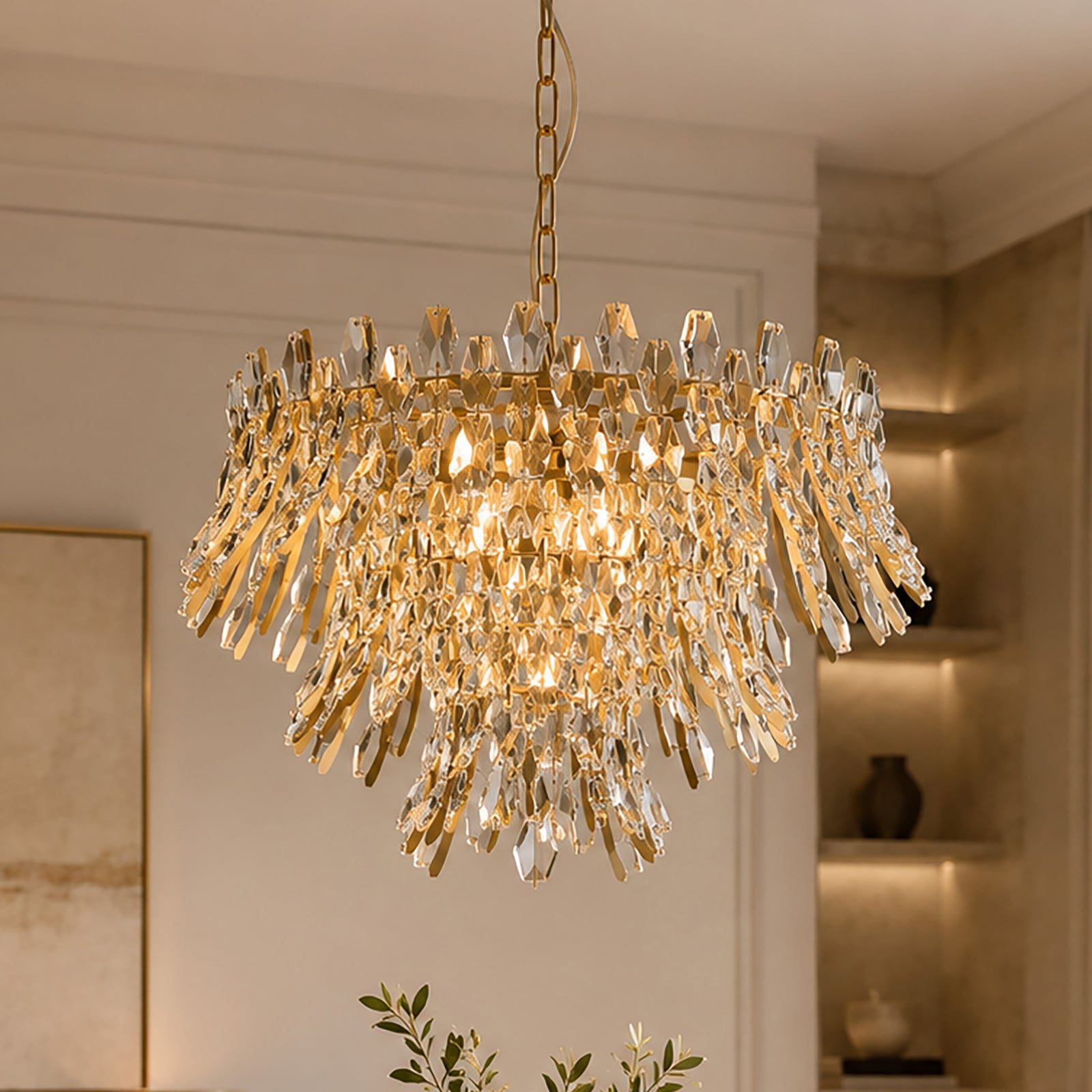 Hängeleuchte Monarch, goldfarben/klar, Glas, Metall, E14