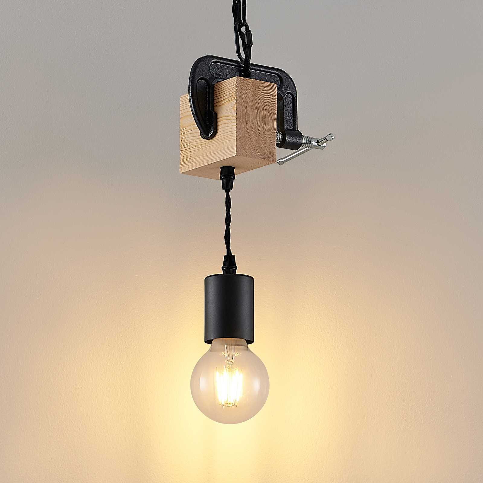Lindby Asya suspension, à 1 lampe, bois, noire