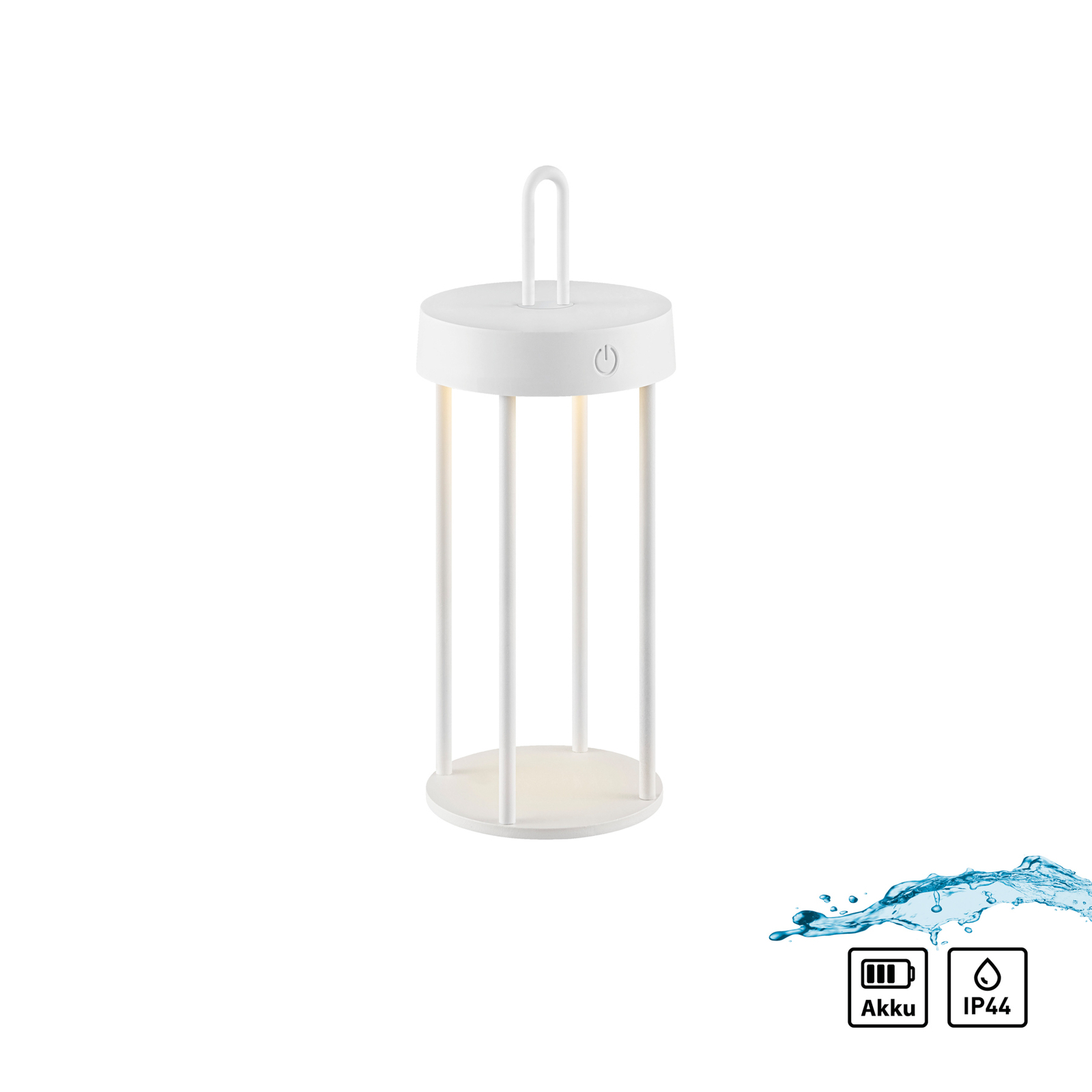 JUST LIGHT. Lampe de table LED rechargeable Anselm, blanc, 28 cm, fer