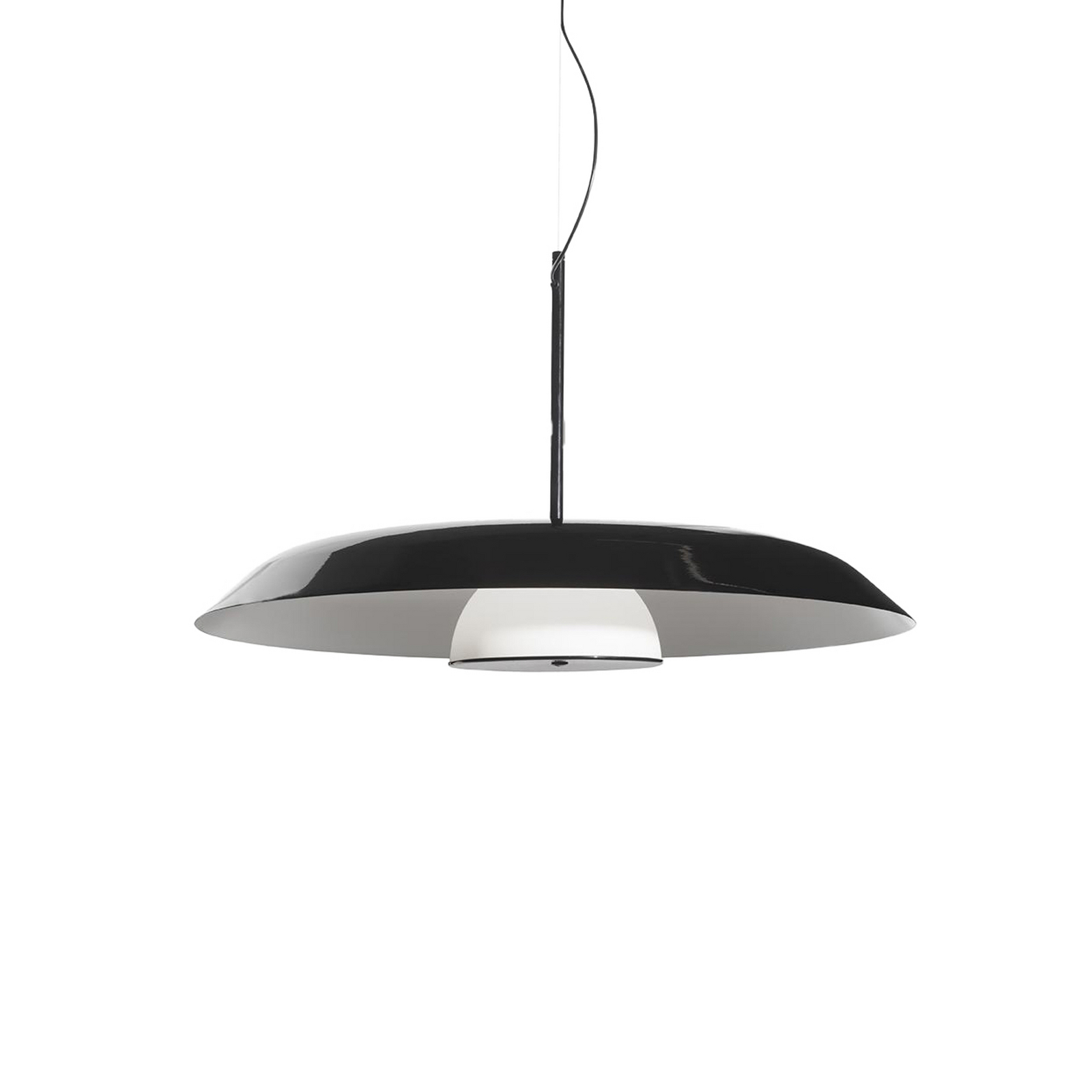 Oluce LED-hængelampe Iride, Ø 55 cm, sort, metal, glas