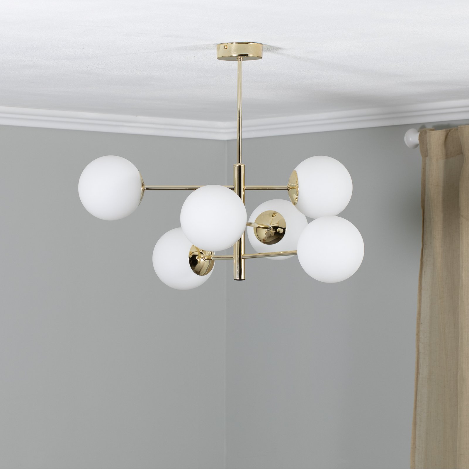 Aurora ceiling lamp, six-bulb, gold