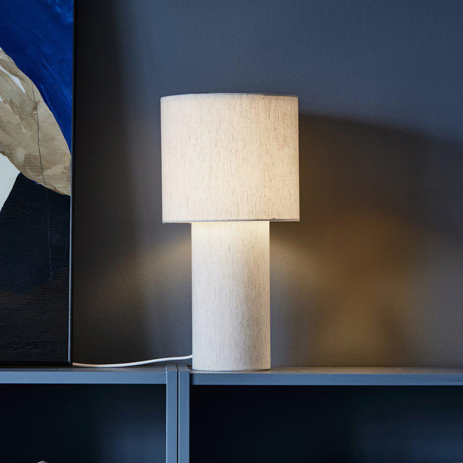 PR Home stolní lampa Leah, béžová, výška 46 cm, textilní materiál