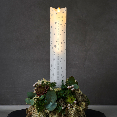 Bougie LED Sara Calendar, blanc/romantique, H29 cm