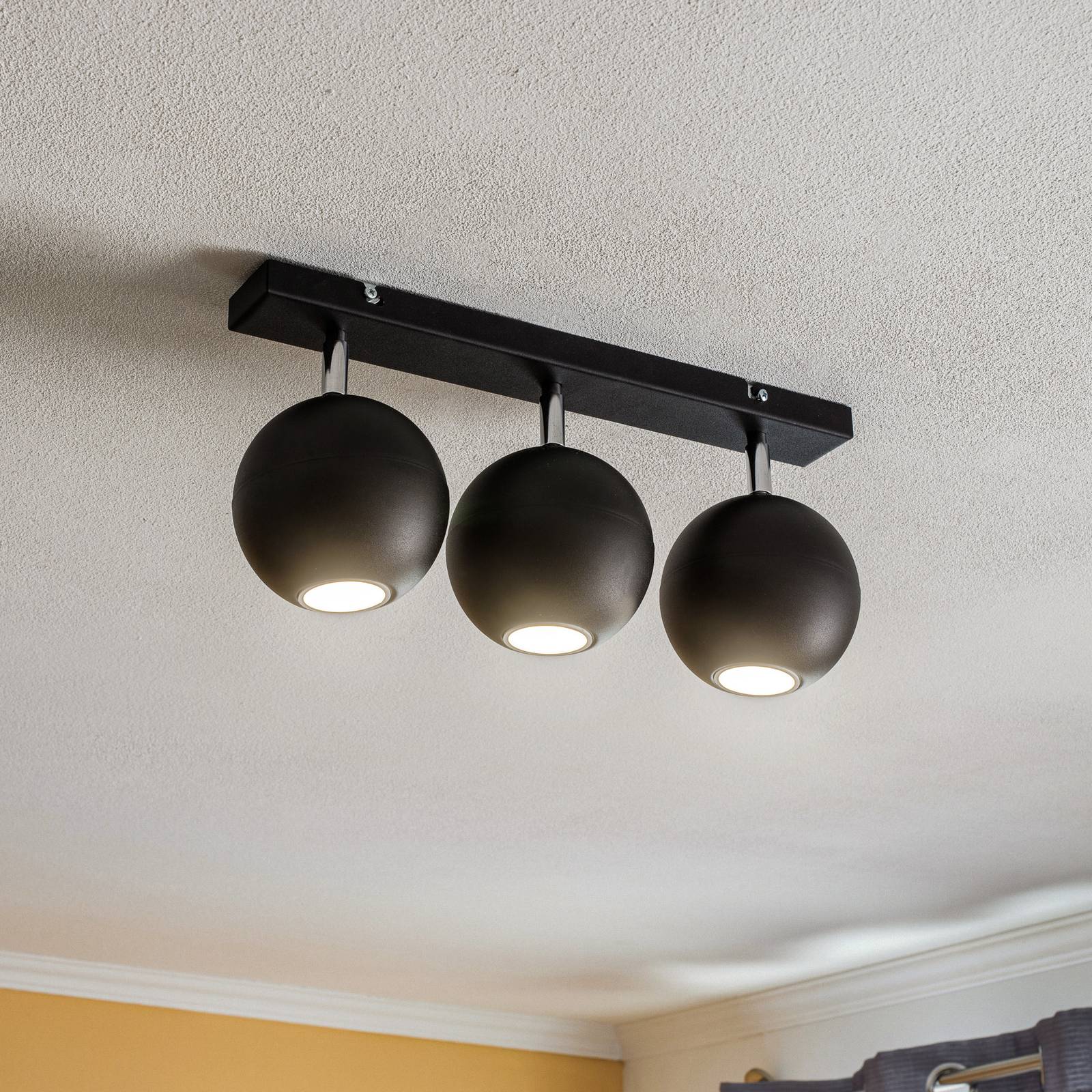 HELam Plafonnier avec spots Midnight en noir, 3 lampes long