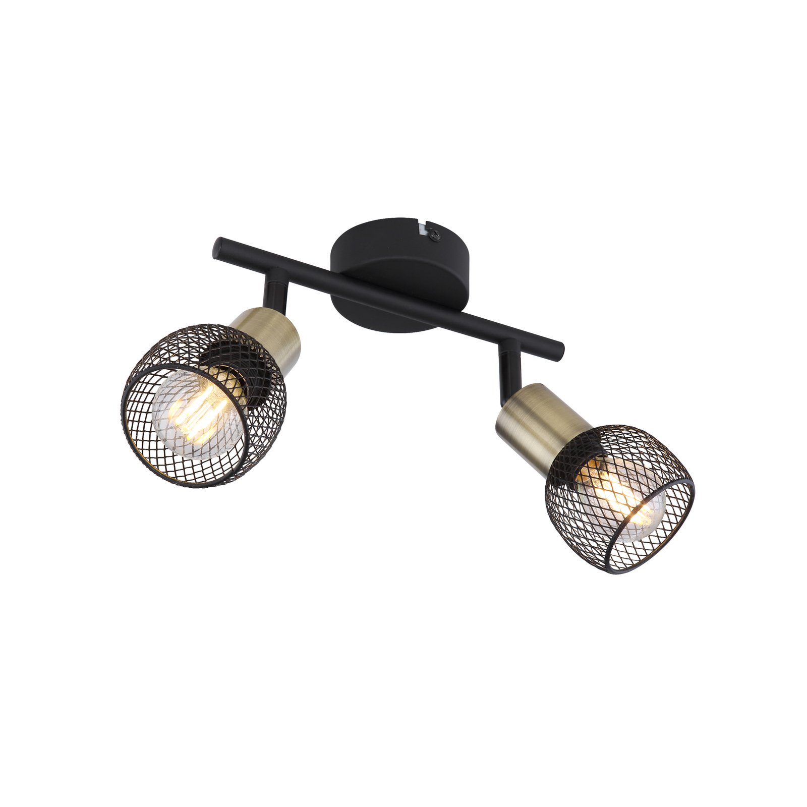 Plafondlamp Fiastra, zwart/oudmessing 2-lamps