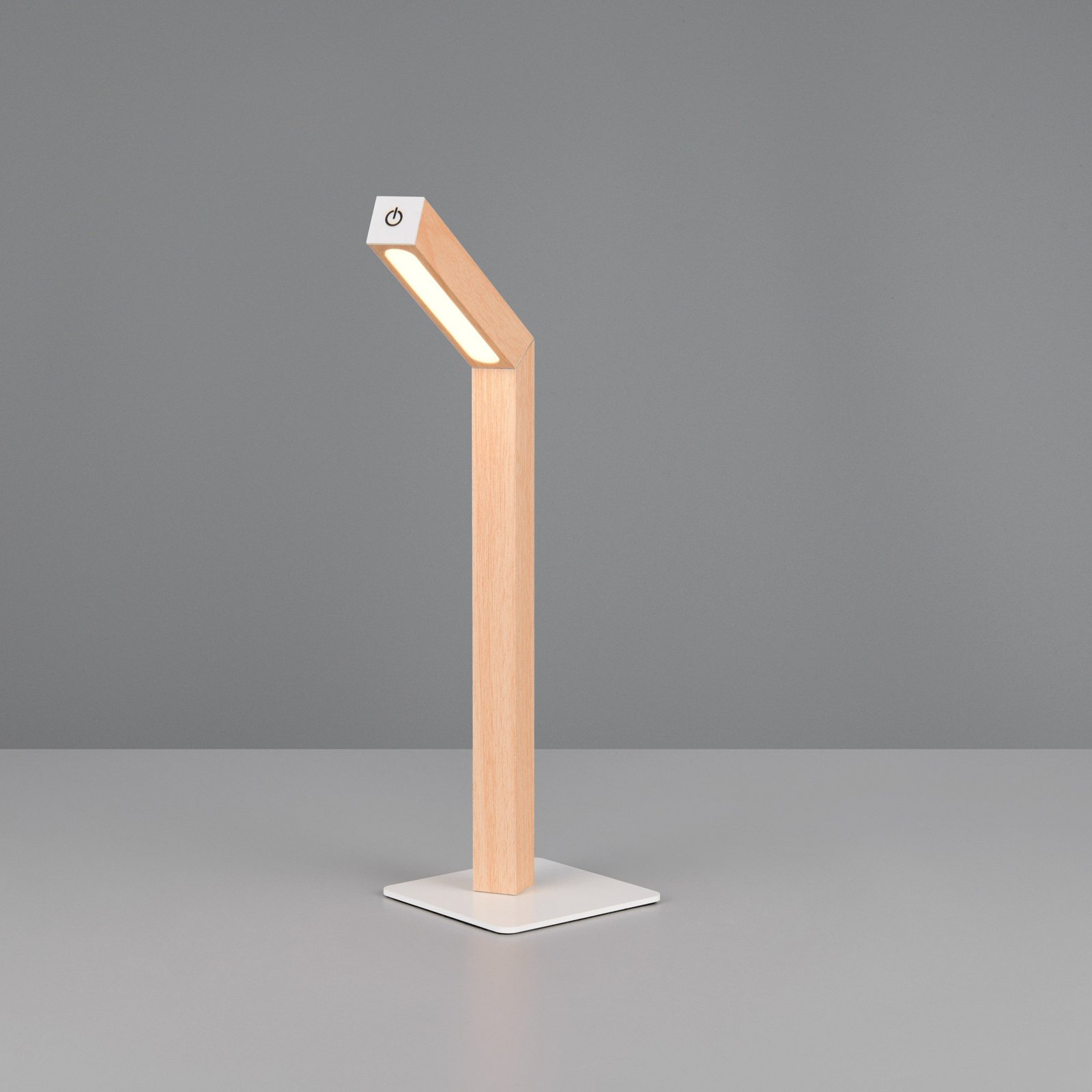 LED rechargeable table lamp Skip, MDF, wood-coloured, height 37.5 cm