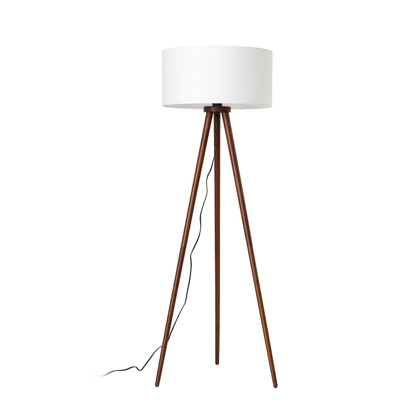 Lindby Stehleuchte Charlia, weiß, Walnussholz, Höhe 150 cm