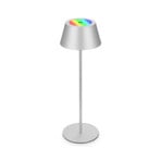 LED-Akku-Tischleuchte Kiki, chrom matt, IP44, 3.000 K, RGBW