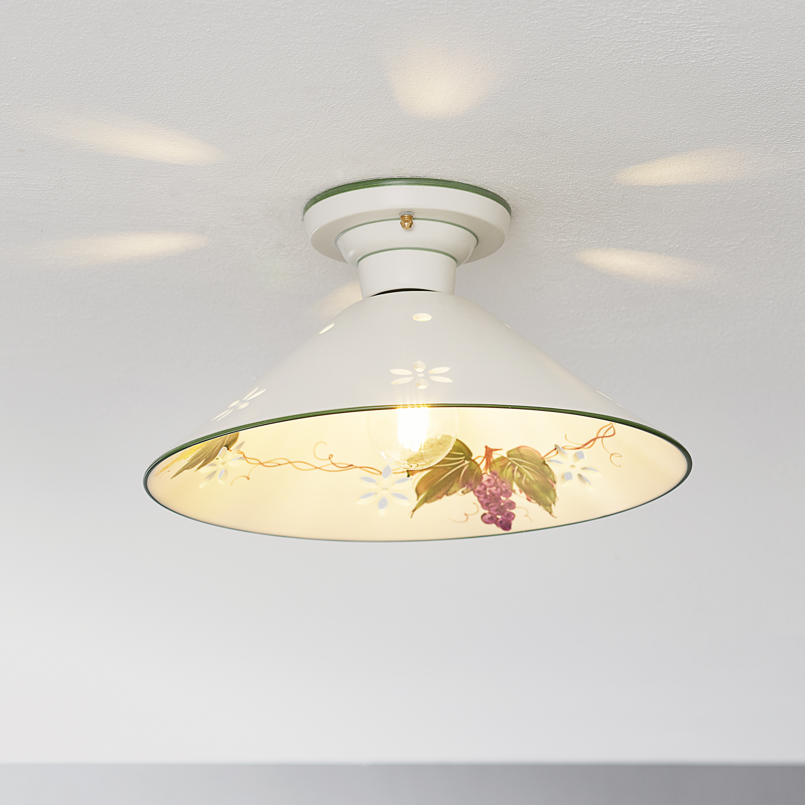 Eurokeramic Ceramic ceiling light Vigna, floral decor, for Living / Dining Room, ceramics, E27, 60 W, energy efficiency: A++, H: 25 cm