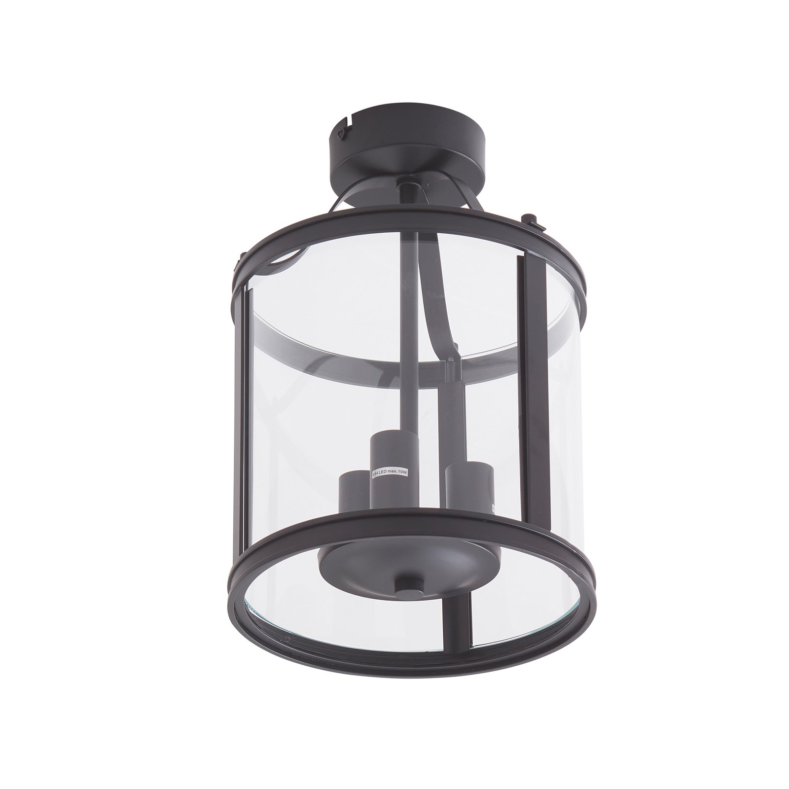 Lucande plafondlamp Eryk, Ø 23 cm, zwart, glas, 3-lamps