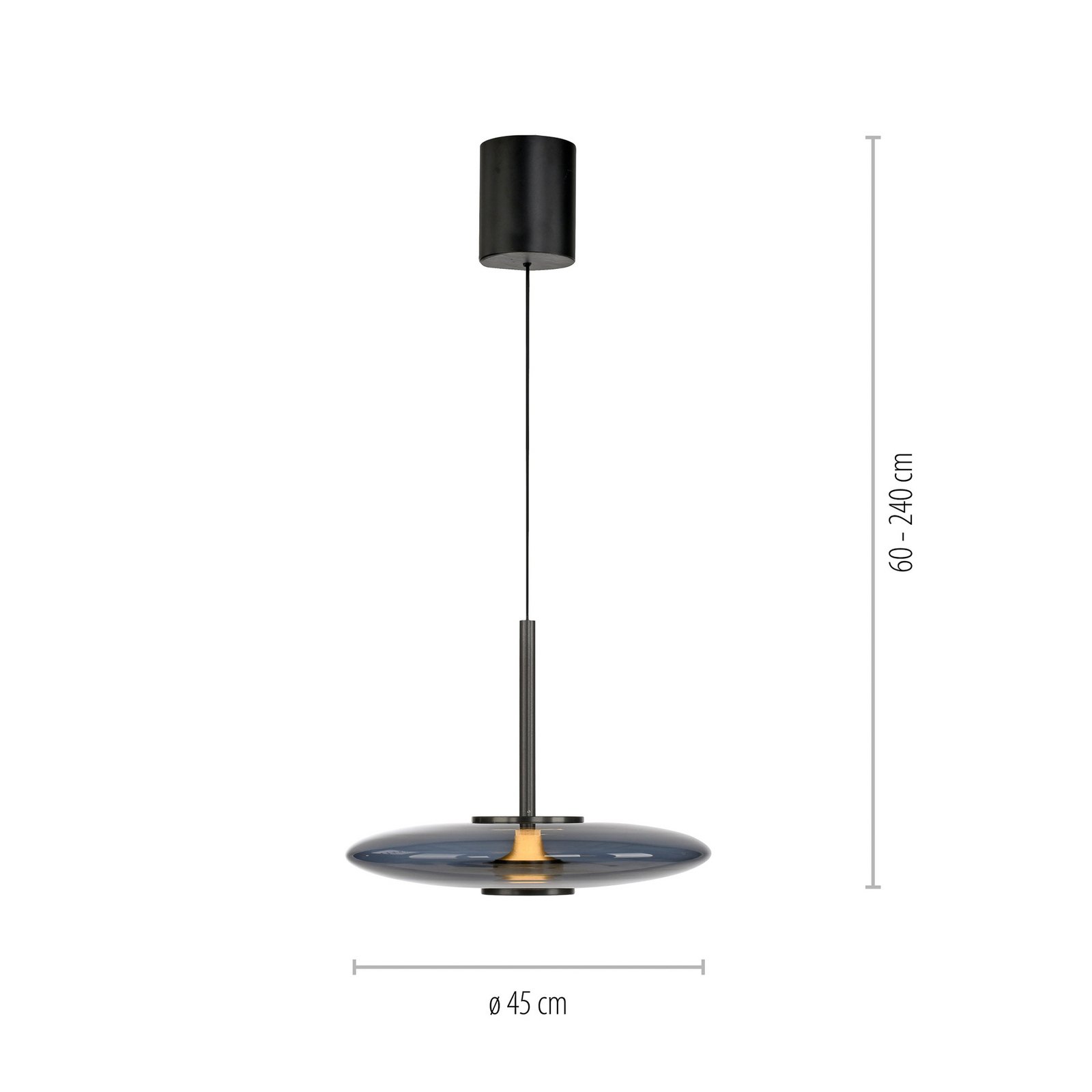 PURE LED függőlámpa E-Vitrum, szürke, üveg/alumínium, CCT