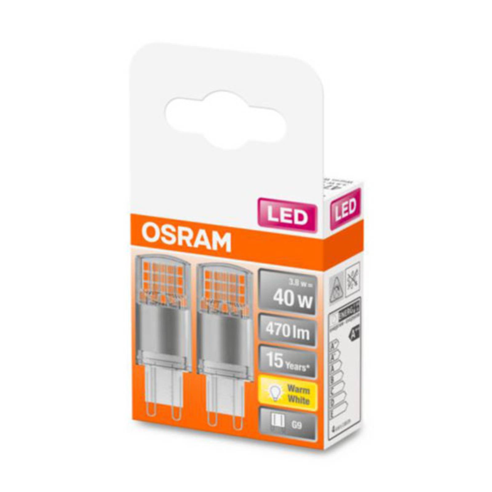OSRAM LED-stiftpære G9 4,2 W 2 700 K klar 2 stk
