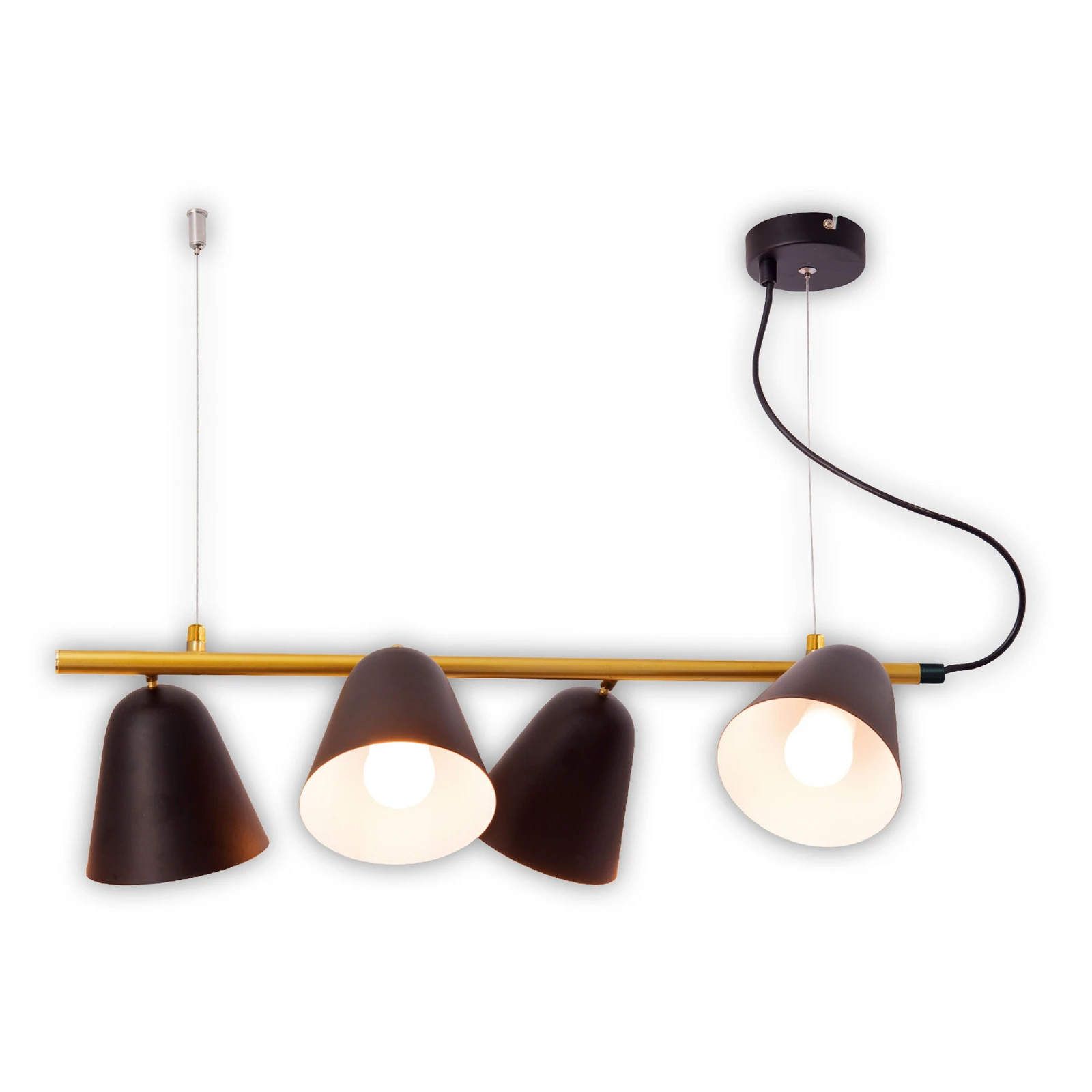 Suspension Triton noire et dorée, quatre lampes
