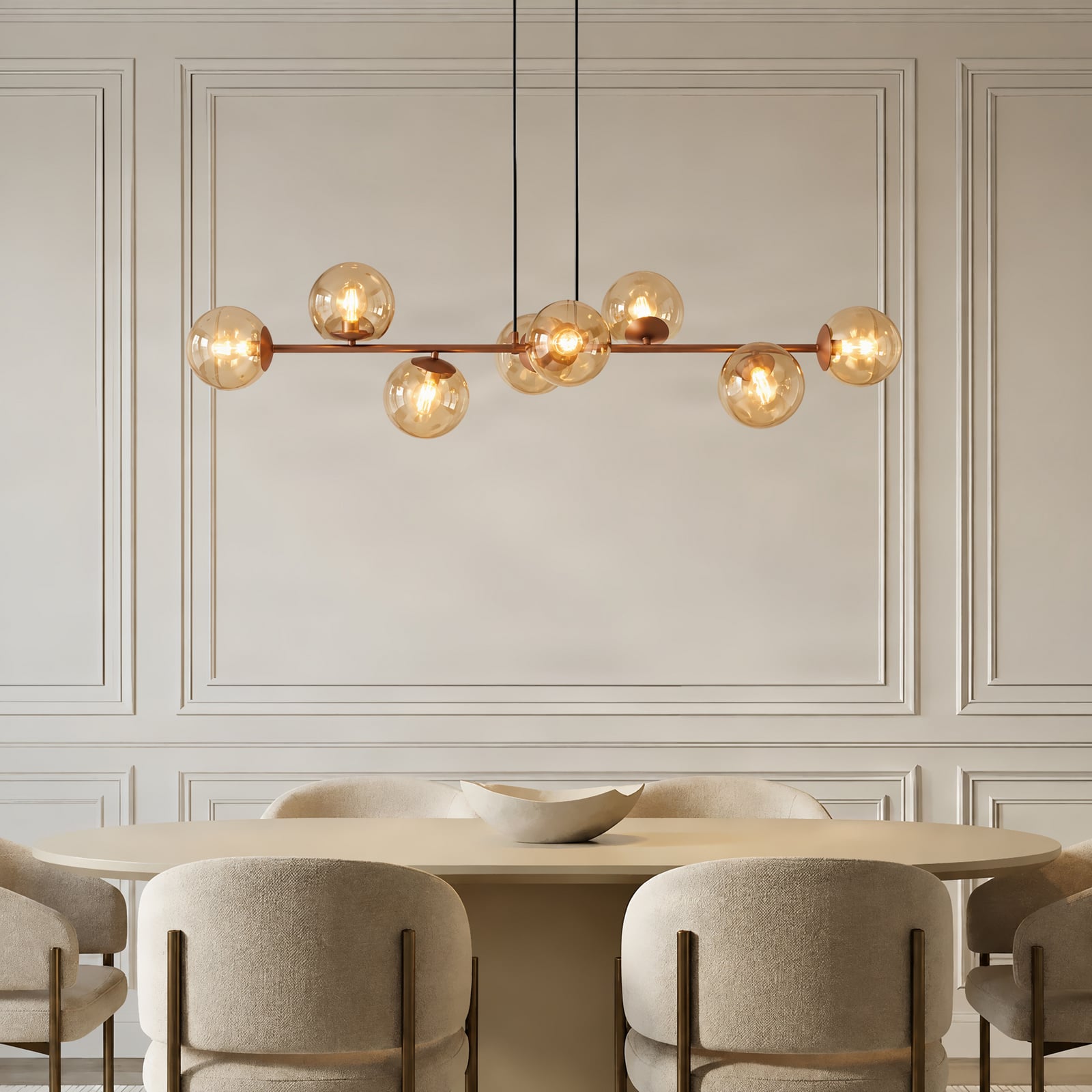 Lindby Isamer pendant light, coffee brown/amber, length 130 cm