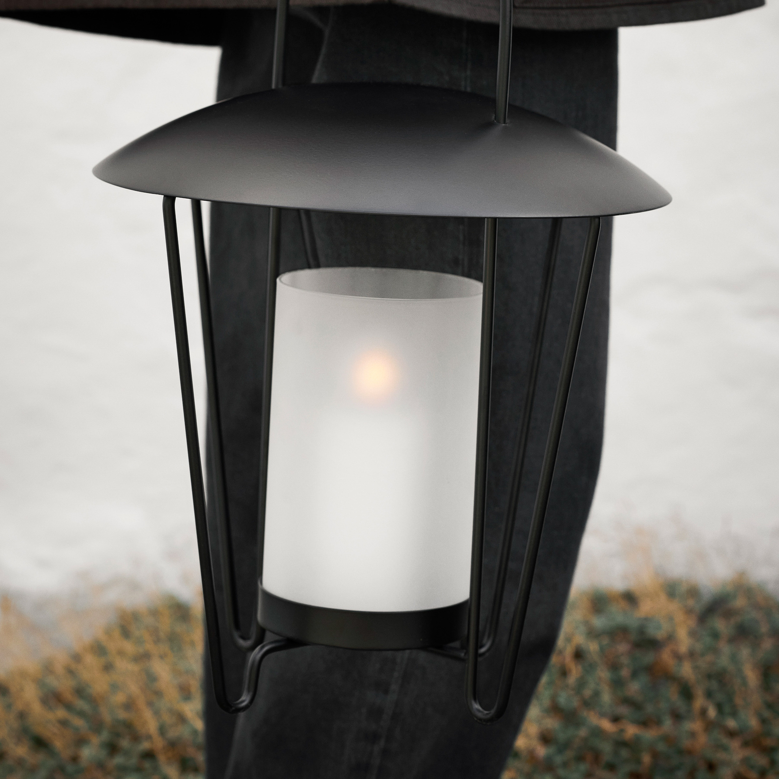 ferm LIVING Farol Abri, negro, acero inoxidable, cristal, Ø 30 cm