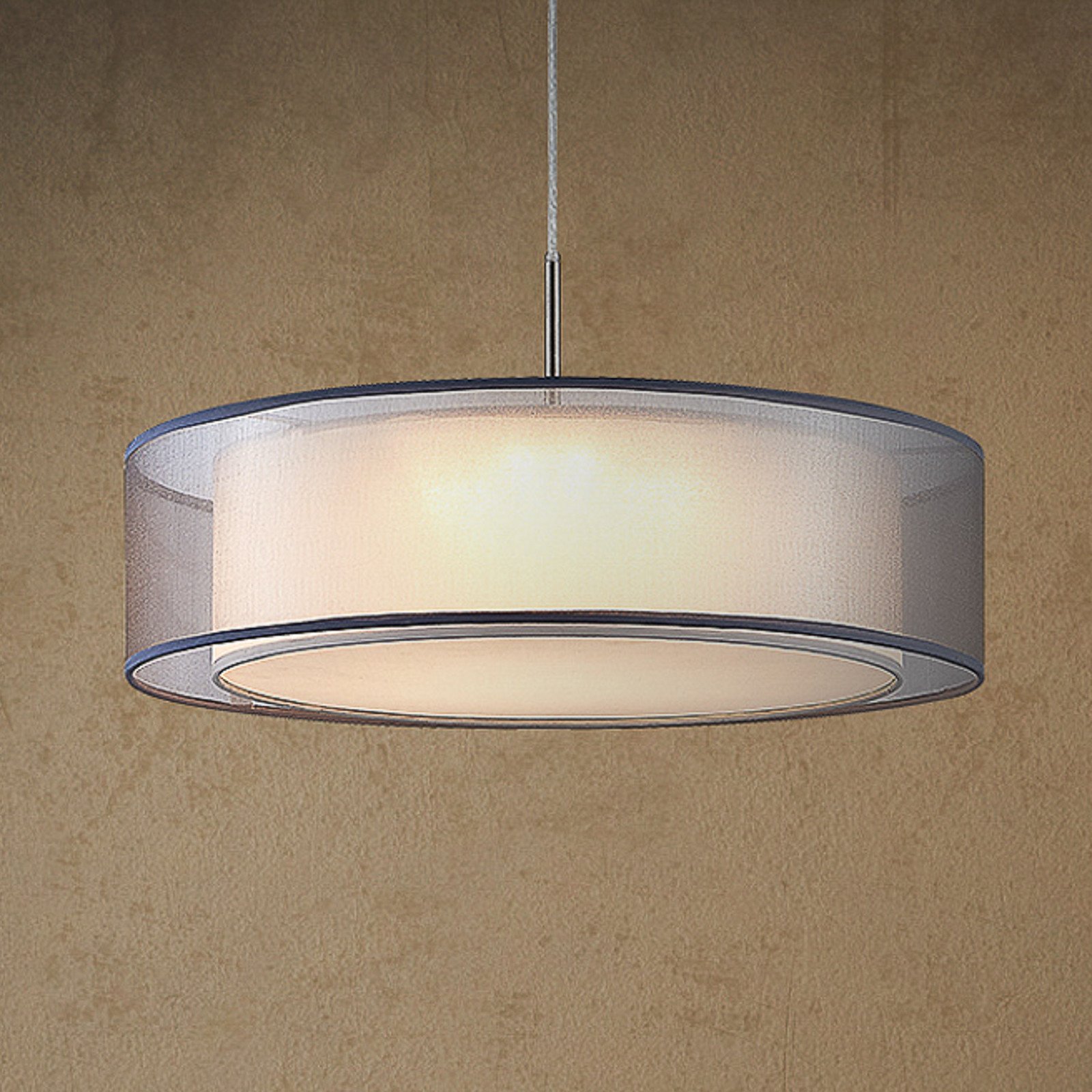 NOWA GmbH Lampă LED suspendată Chloe cu abajur dublu - Camera de zi / sufragerie - modern - gri alb nichel mat - Țesătură / Textil
