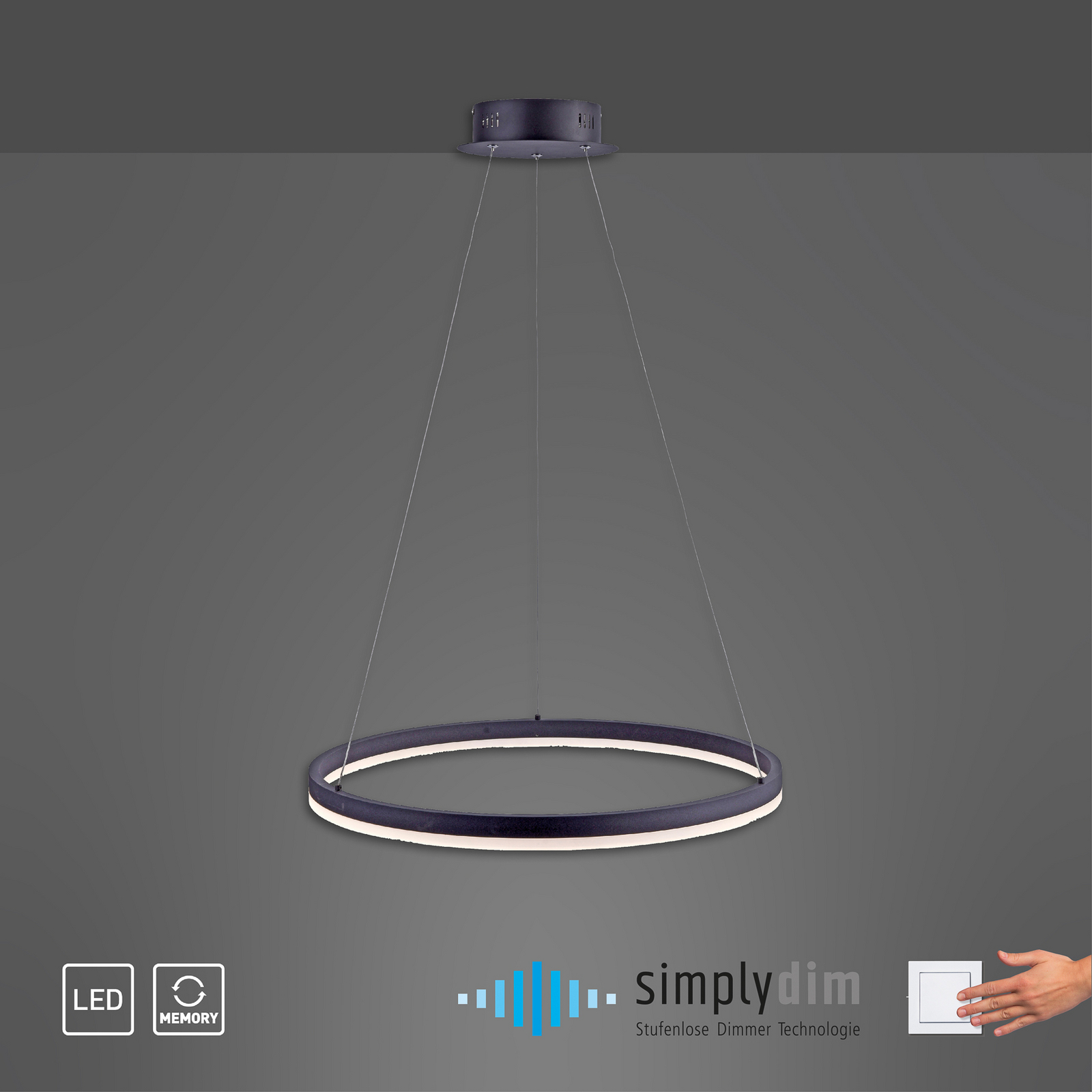 LED pakabinamas šviestuvas „TITUS“, antracito spalvos, Ø 60 cm, metalinis, su