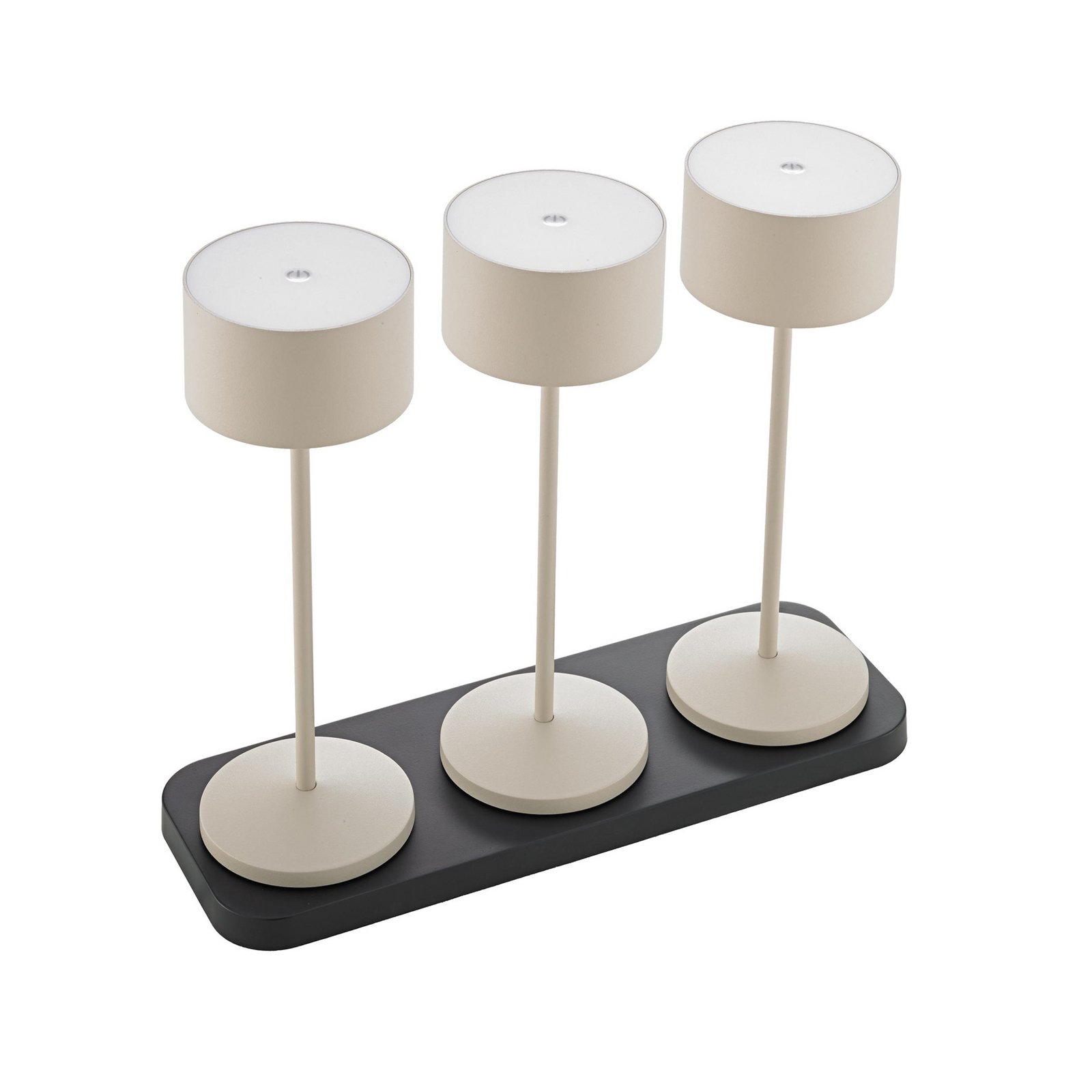LED-Akku-Tischleuchte Veluna, beige, 3er-Set, 25 cm, IP44
