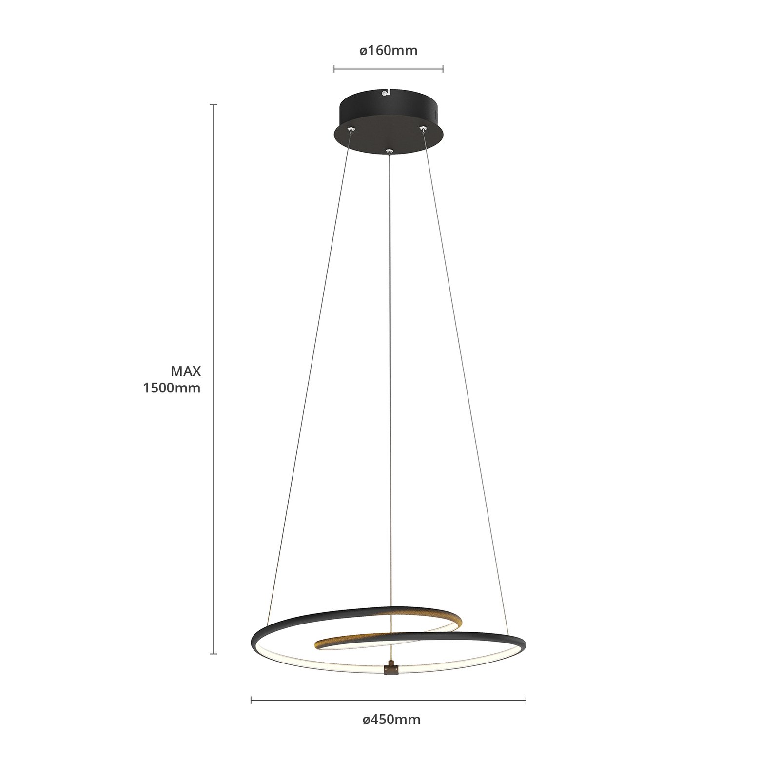 Lindby Lucy LED-hengelampe, 45 cm, matt svart