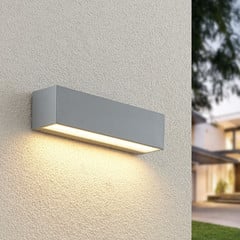 Lucande Aplique de pared LED Lengo, 25 cm, plata, 1 luz, IP65