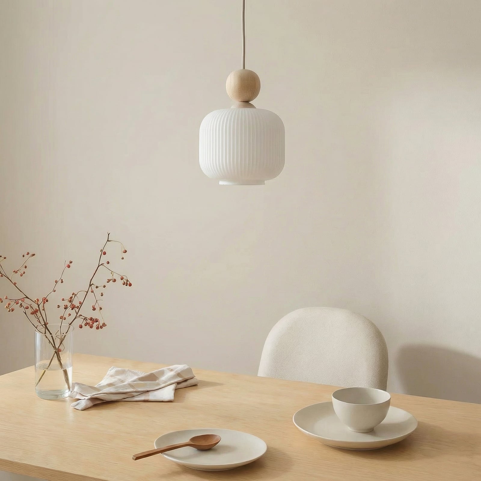 Lámpara colgante Ballo, 1 luz, blanca, cristal, Ø 15 cm, E14