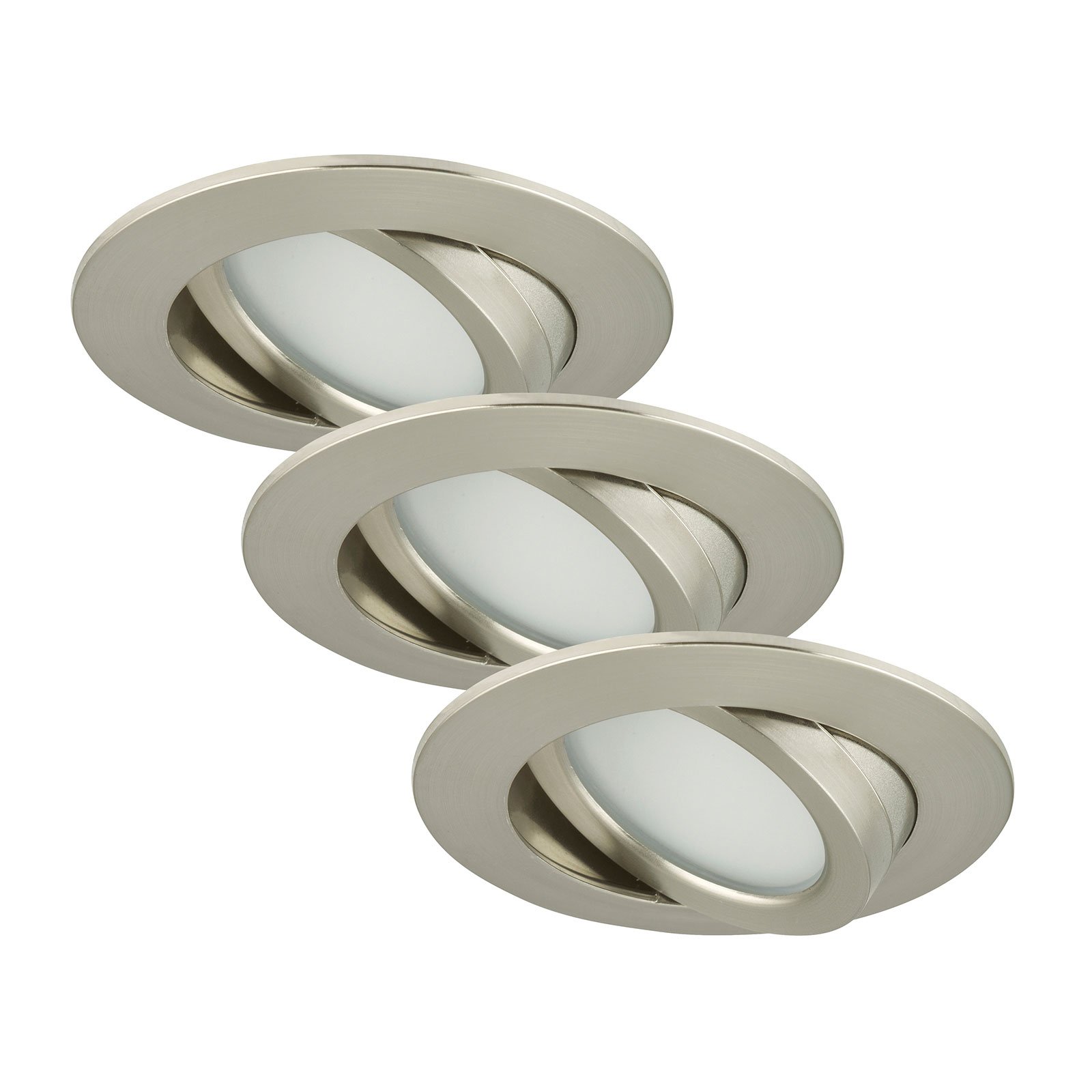 Set of 3 pivotable LED recessed lights Bert,nickel